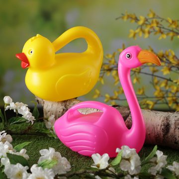 HOLLYHOPPER Gießkanne Flamingo ROSA Kinder Blumen Garten Mini Gießkanne Sandkasten 0,6l pink