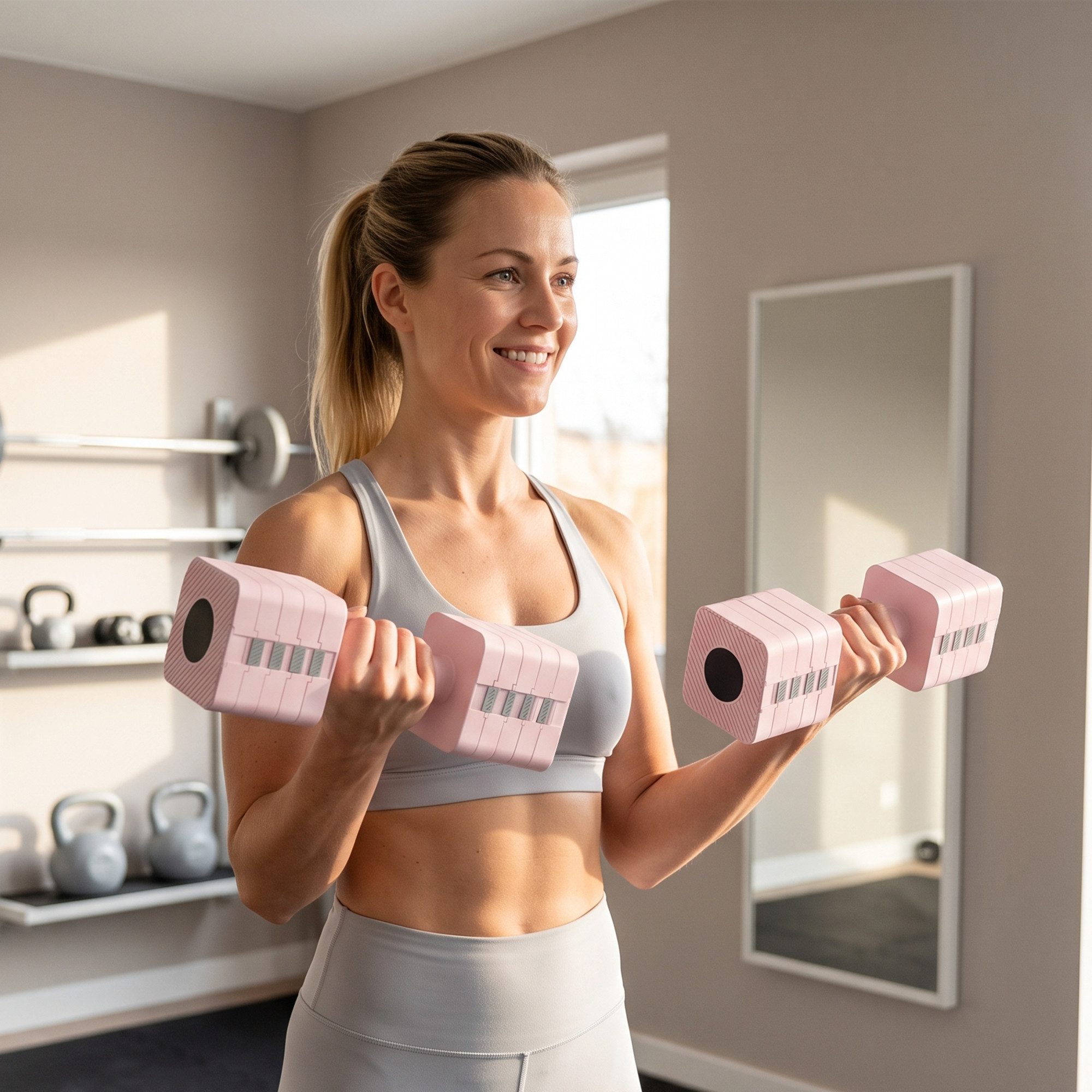 SPORTNOW Hantel 2 x 5kg Hanteln mit rutschfest Griff, Quadratisch, (Set, 2 x 5 kg, verstellbar 1-5 kg), für Zuhause, Fitnessstudio, Krafttraining Rosa