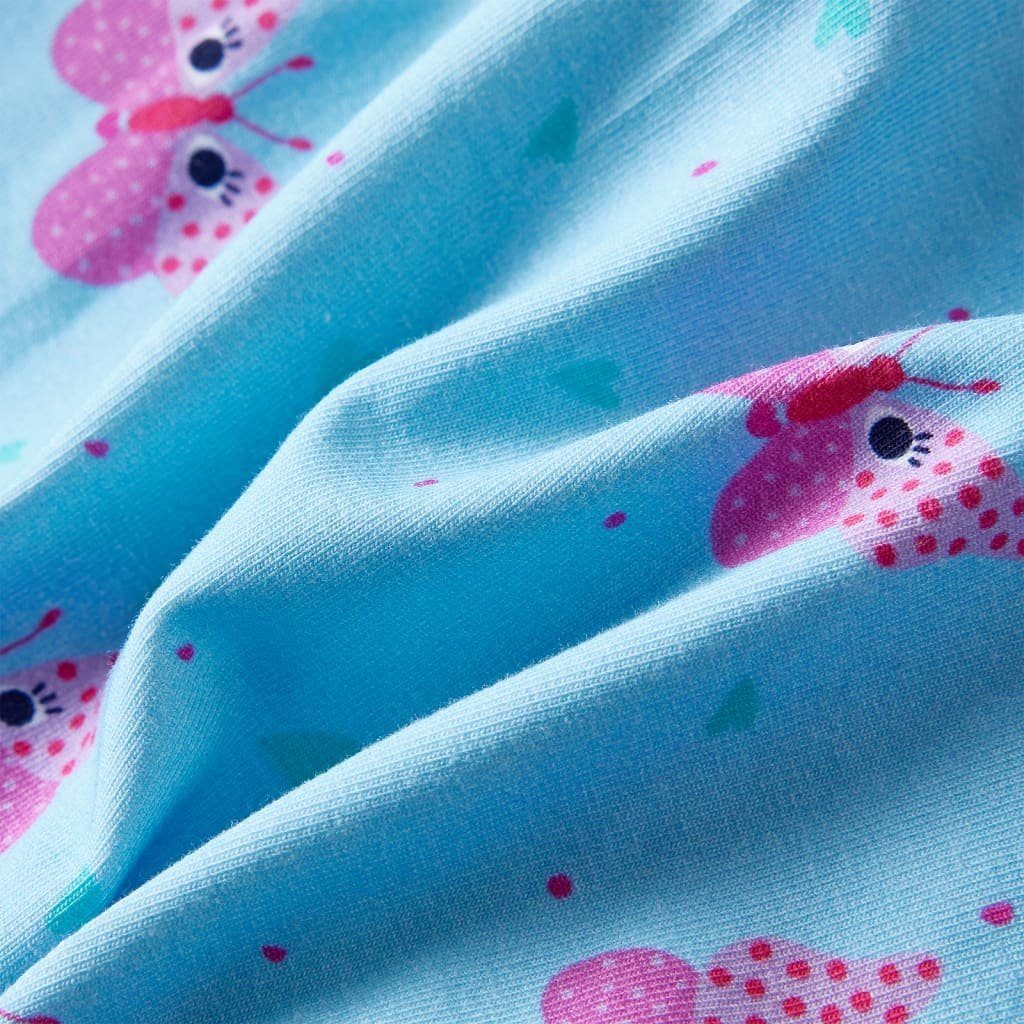 vidaXL A-Linien-Kleid Blau Ärmellos Knöpfen Kurz 116 Schmetterling-Muster Kinderkleid mit