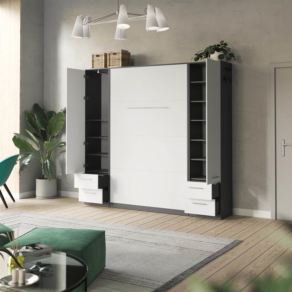 SMARTBett Schubladen Drehtürenschrank Anthrazit/Weiss SMARTBett 50cm - Kleiderschrank 2