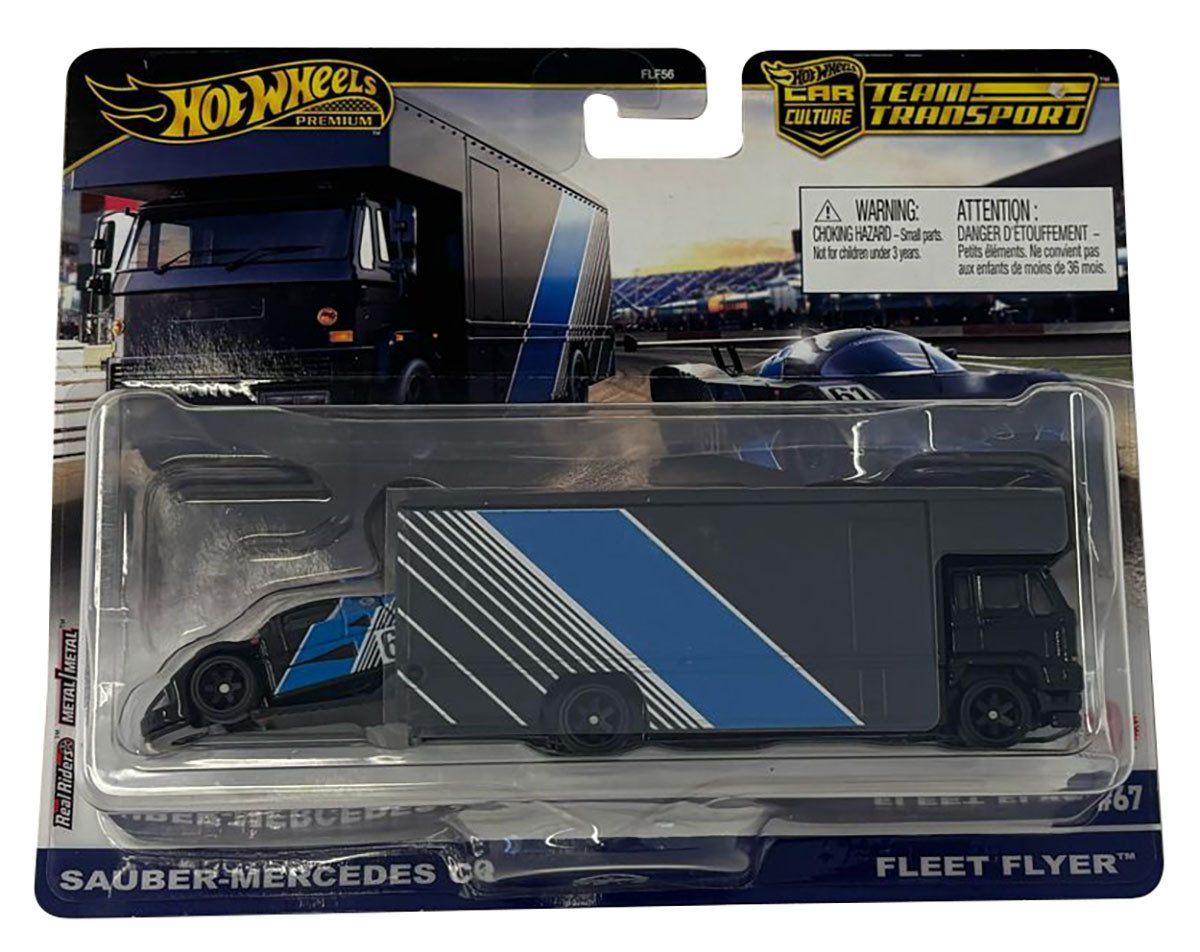 Hot Wheels Spielzeug-LKW Hot Wheels Premium Car Culture Team Transport Sauber-Mercedes C9 Fleet