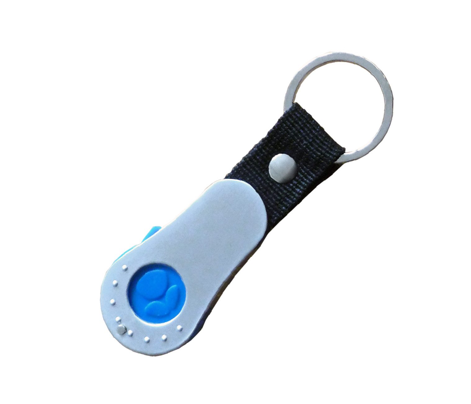Schlüsselanhänger Metall-Schlüsselanhänger / mit Einkaufschip / Farbe: silber-blau
