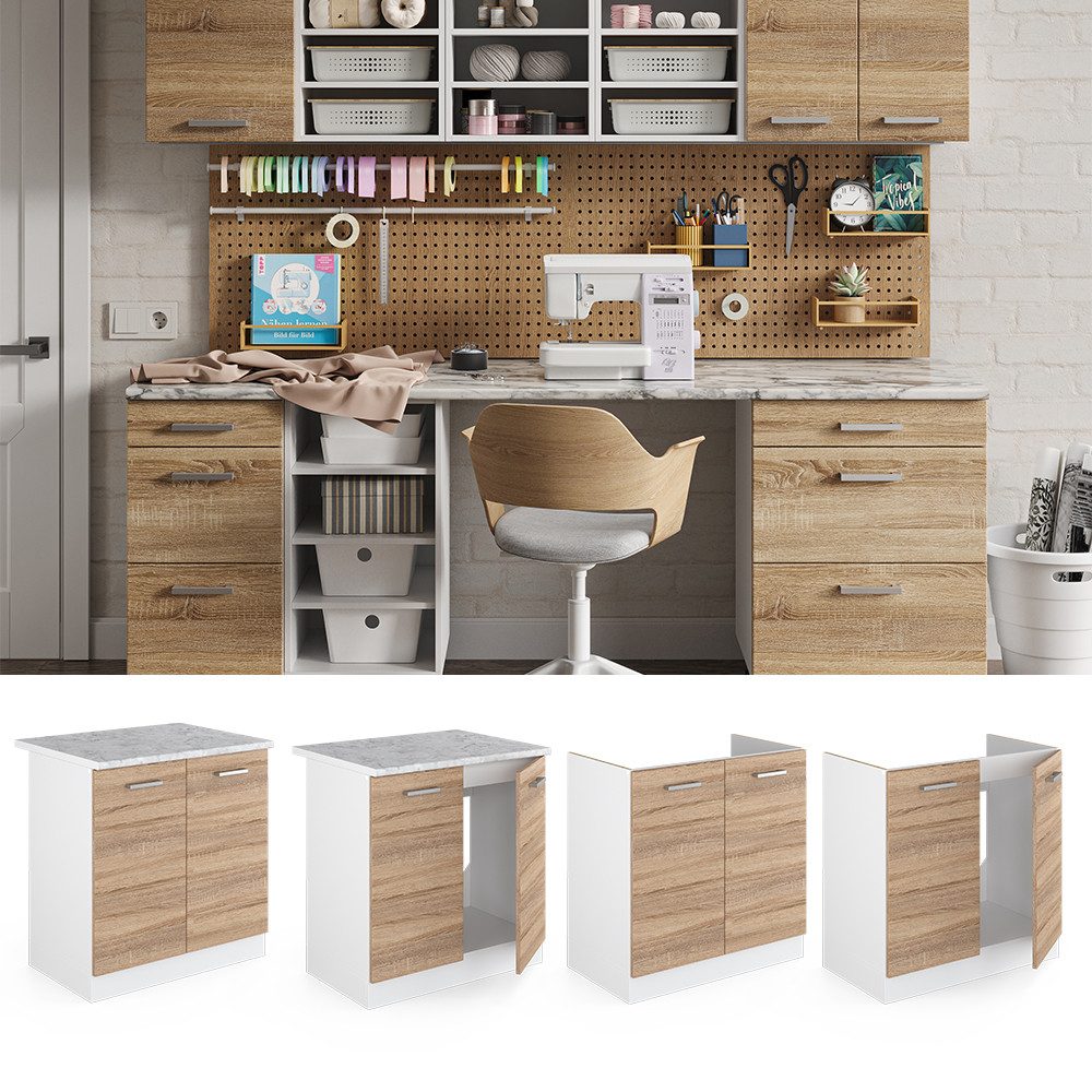 Vicco Schranksystem R-Line, Sonoma/Weiß, 80 cm günstig online kaufen