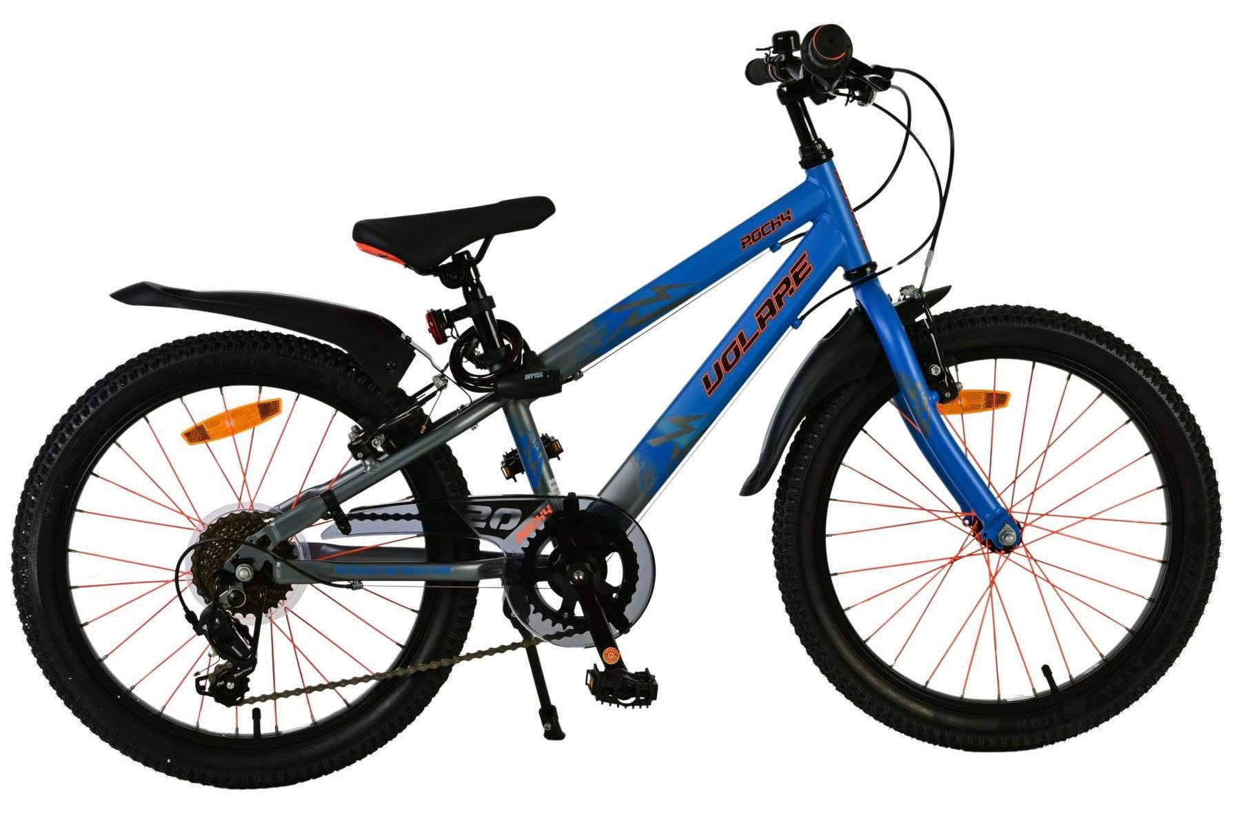 Volare Kinderfahrrad Volare Rocky Kinderfahrrad - 20 Zoll - 7 Gang - Blau für Kinder, Vorderradbremsen, stabiler Stand mit Reflektoren, Aluminiumfelgen