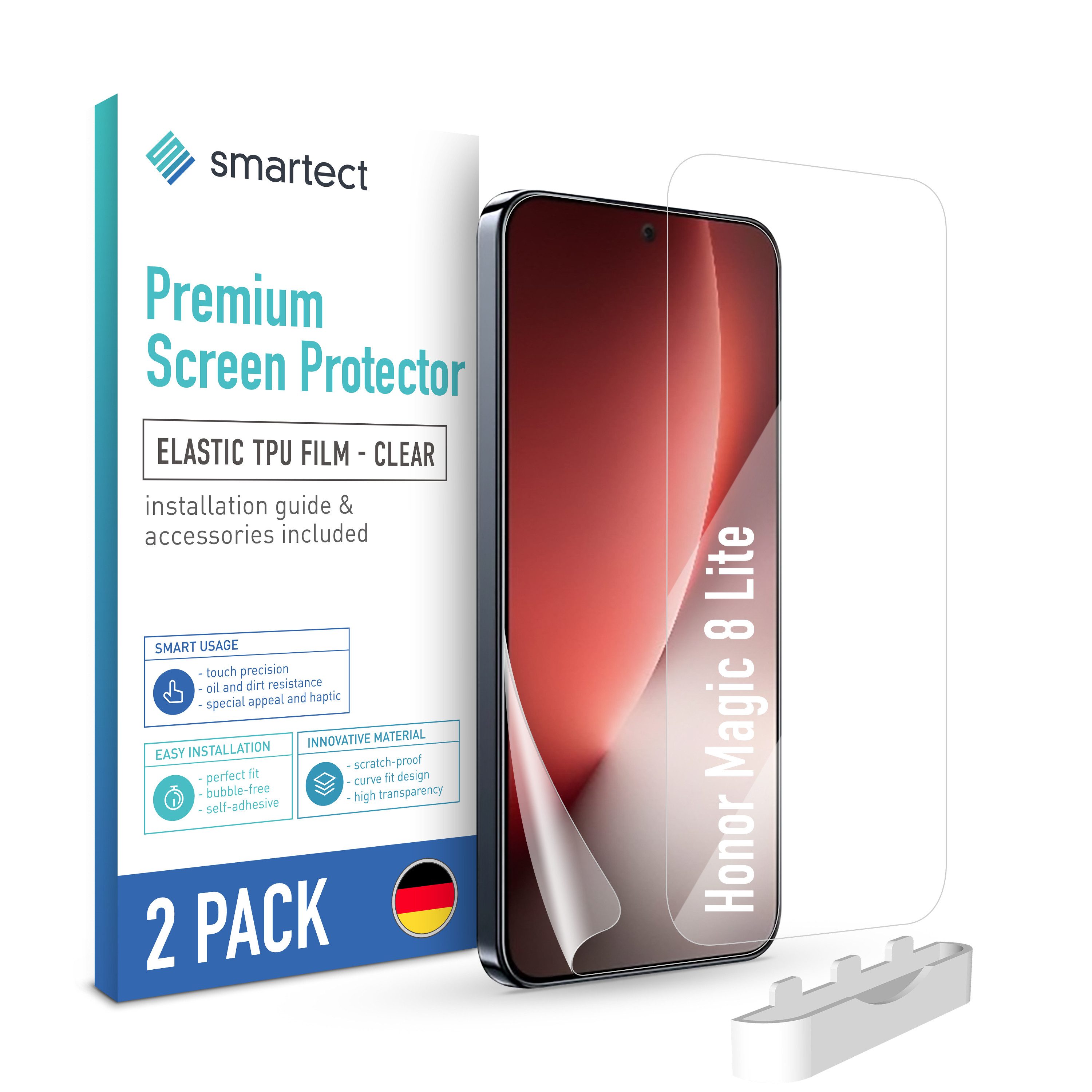 smartect Displayschutzfolie 2X TPU Schutzfolie Klar für Honor Magic 8 Lite für Honor Magic 8 Lite, Set, 2 Stück, Ultra-klar, Kratzfest, Blasenfrei, Oleophob, Fingerabdruck kompatibel