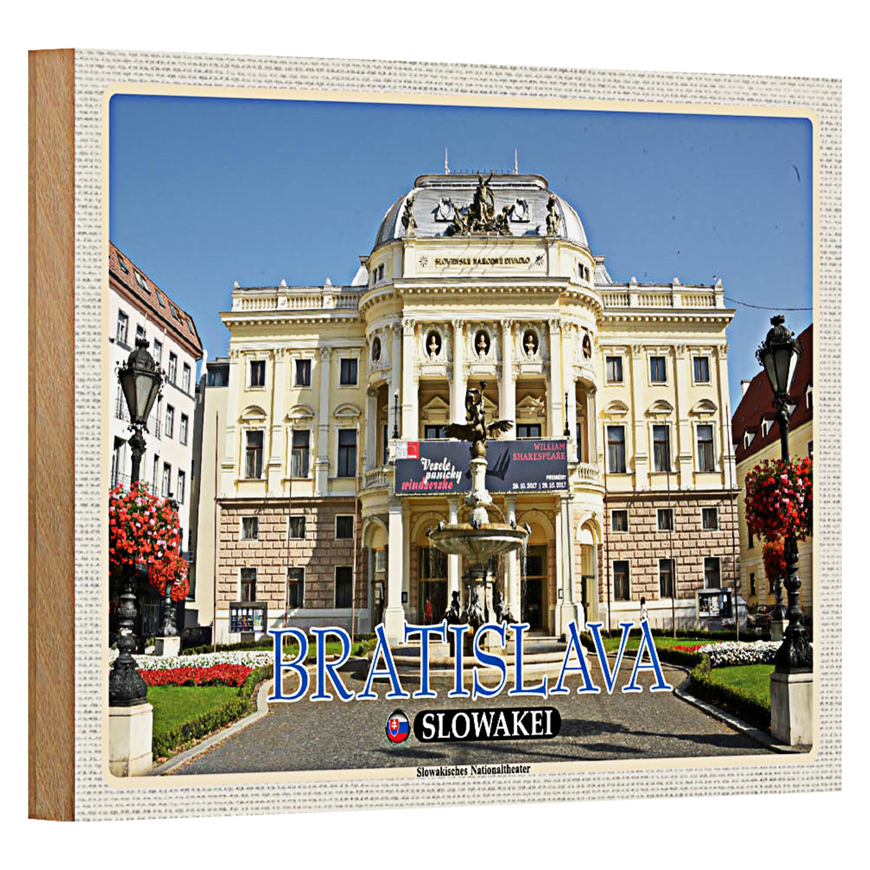 Roomando Holzbild Reise 18x12cm Bratislava Slowakei Slowakisches Theater