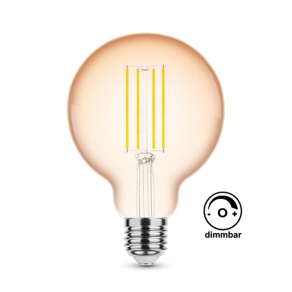 Modee Smart Lighting Retro LED 300 LED-Leuchtmittel E27 1800 Warmweiß, LED Filament Amber Kelvin G95 Lumen Dimmbare Form 4W Lampe Filament sockel Design, Dimmbar Nostalgie Birne Leuchtmittel