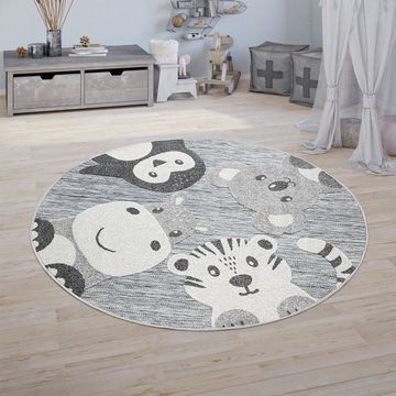 Kinderteppich Kinderzimmer Kinder Outdoor Teppich Rund Spielteppich Tier Design Grau, TT Home, rund, Höhe: 10 mm