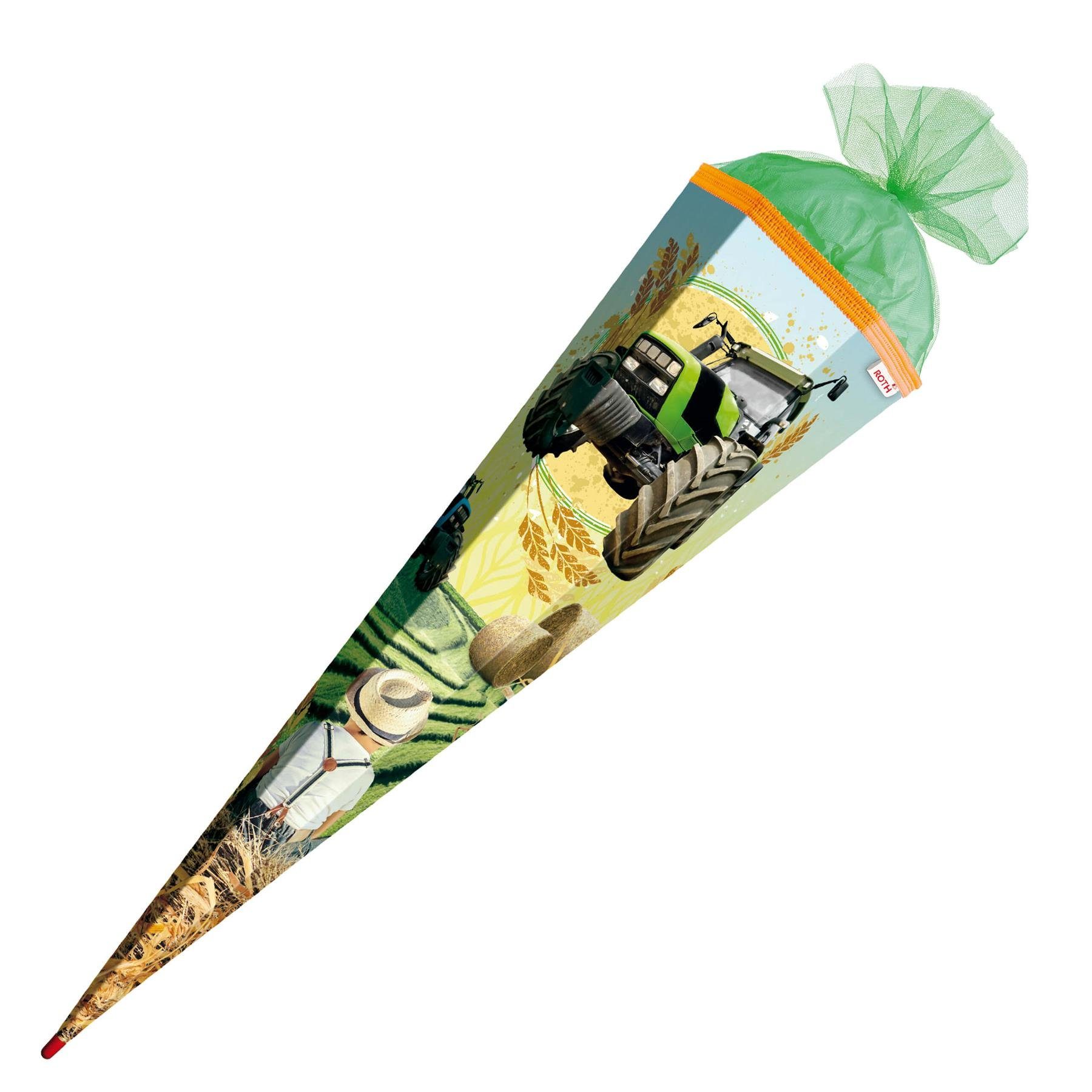 Roth Schultüte Roth Motiv-Schultüte Traktor, 85cm, eckig, Tüllverschluss, Verschluss Tüll