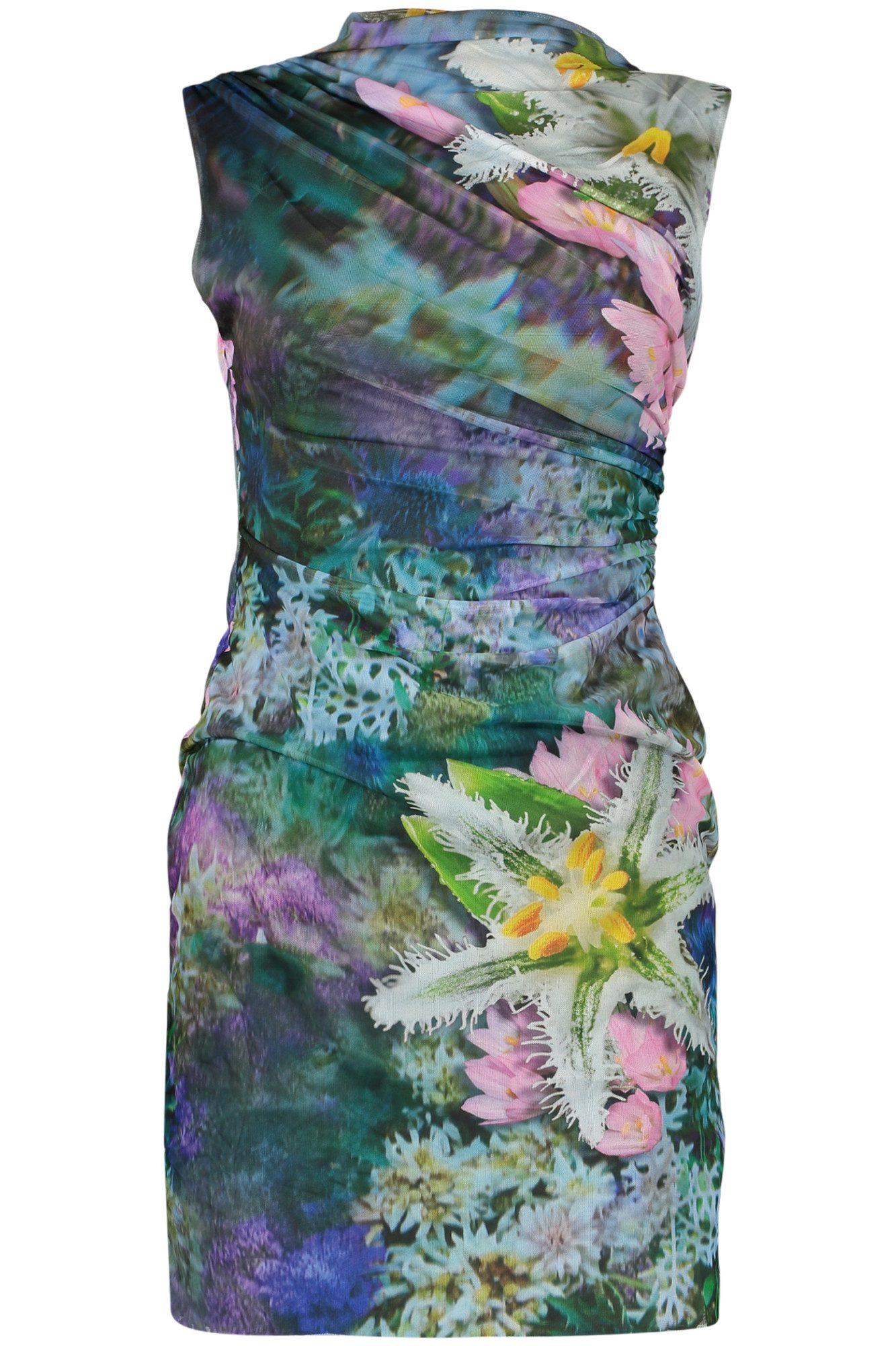 Desigual Partykleid Ärmelloses Damenkleid in Grün mit Muster und Kontrastdetails