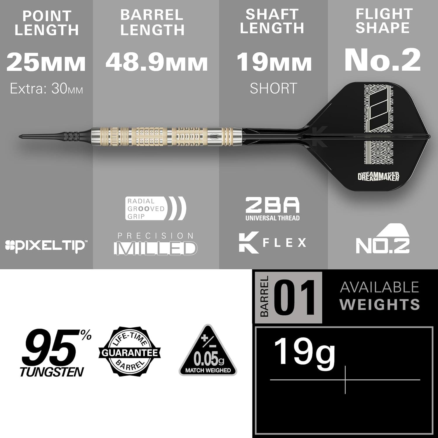 TARGET DARTS Dartpfeil Dimitri Van den Bergh Softdarts 95K-Dartpfeil-Set, 19 g 95-%-Tungsten