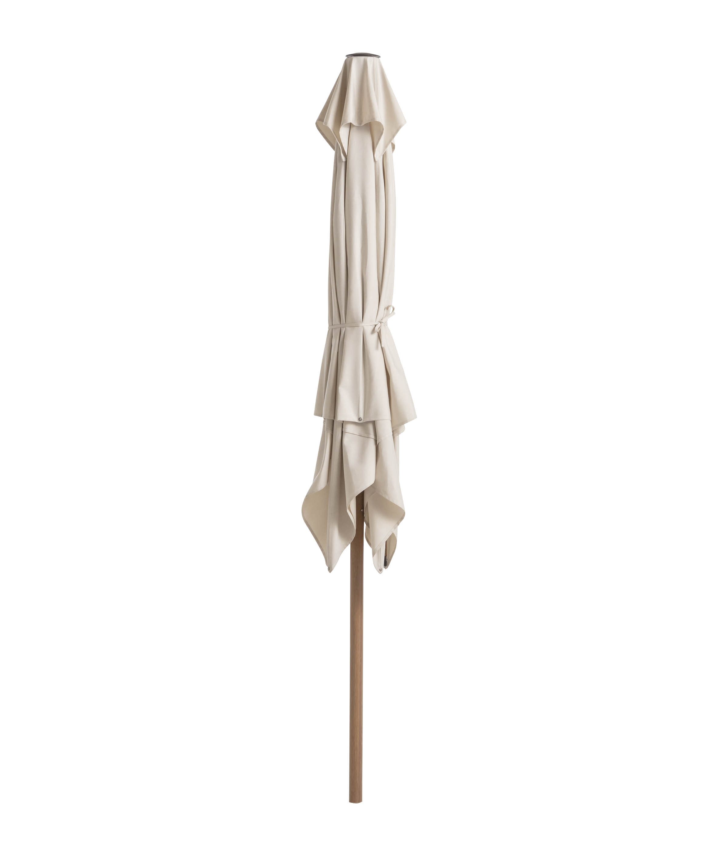 Dehner Sonnenschirm Santorini mit Seilzugsystem, Ø 250 cm, Höhe 235 cm, beige / braun, langlebig, pulverbeschichtetes Aluminium in moderner Holzoptik