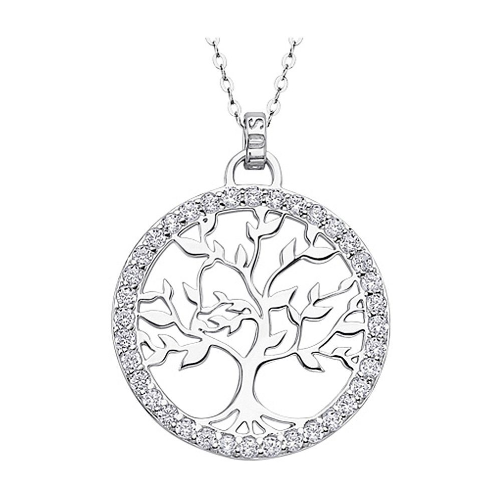 LOTUS SILVER Silberkette LOTUS Silver Lebensbaum Halskette (Halskette), Halskette Lebensbaum ca 42cm, 925 Sterling Silber, Farbe: weiß, silber