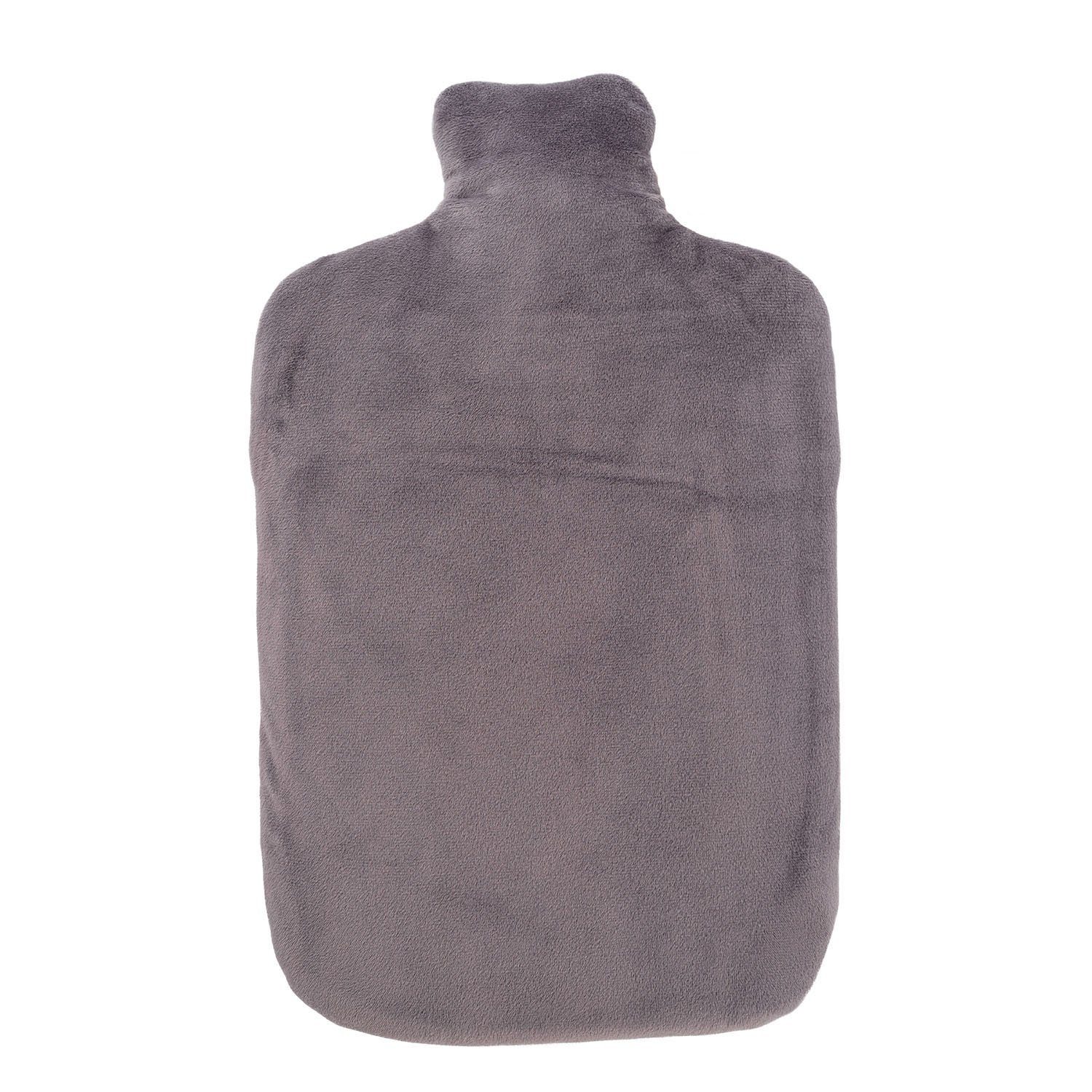 Hugo Frosch Wärmflasche Öko 2,0 l formstabil Made in Germany mit Nicki-Verloursbezug, Grau - langlebige, auslaufsichere Bettflasche, waschbarer Überzug