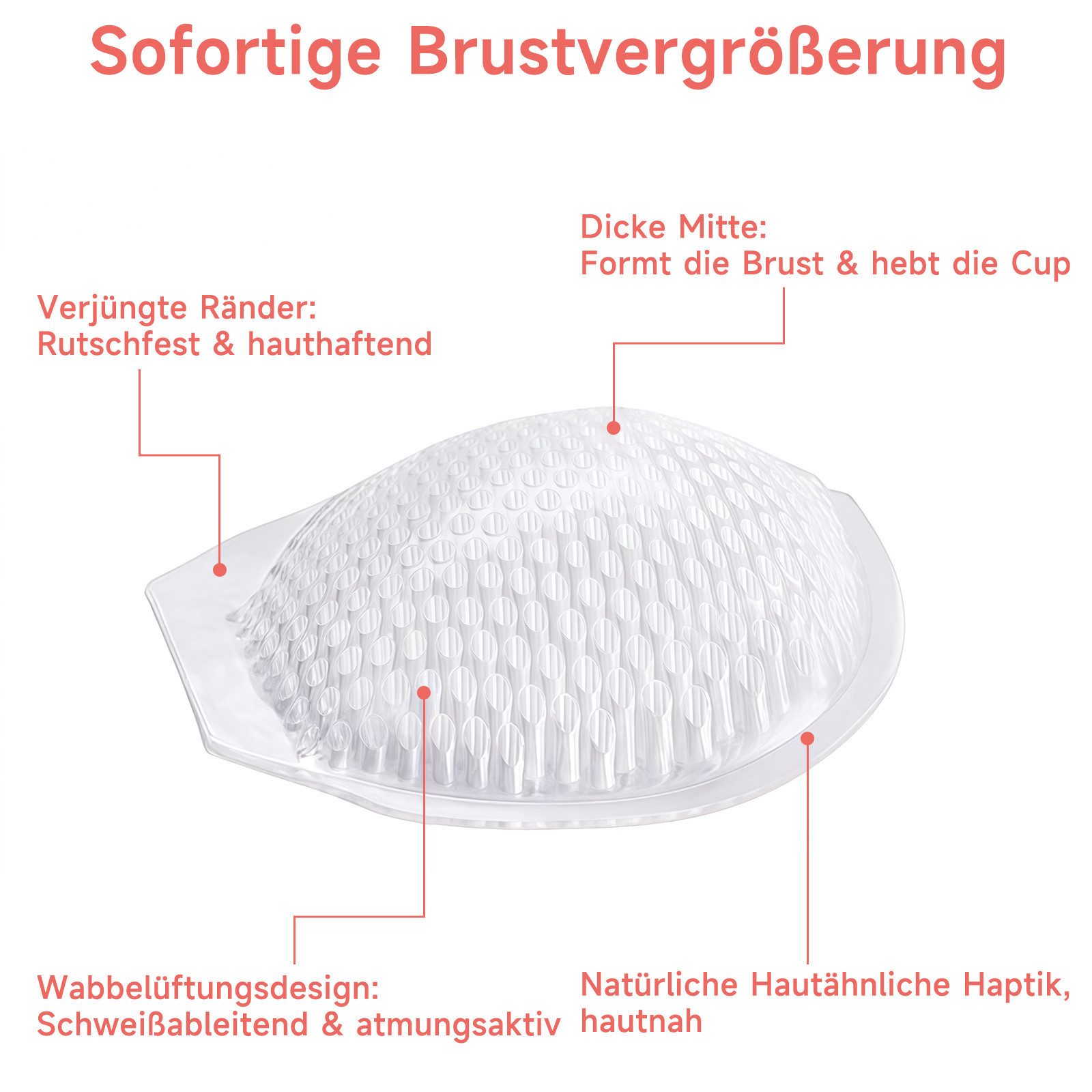 MOPUEA BH-Einlagen 1 Paar Silikon Push Up BH Pad, Push-Up-Einlagen für A- bis C-Becher (Atmungsaktive BH-Einlagen Wiederverwendbare Brustvergrößerer, 1 Paar), W – Bild 3 von 5