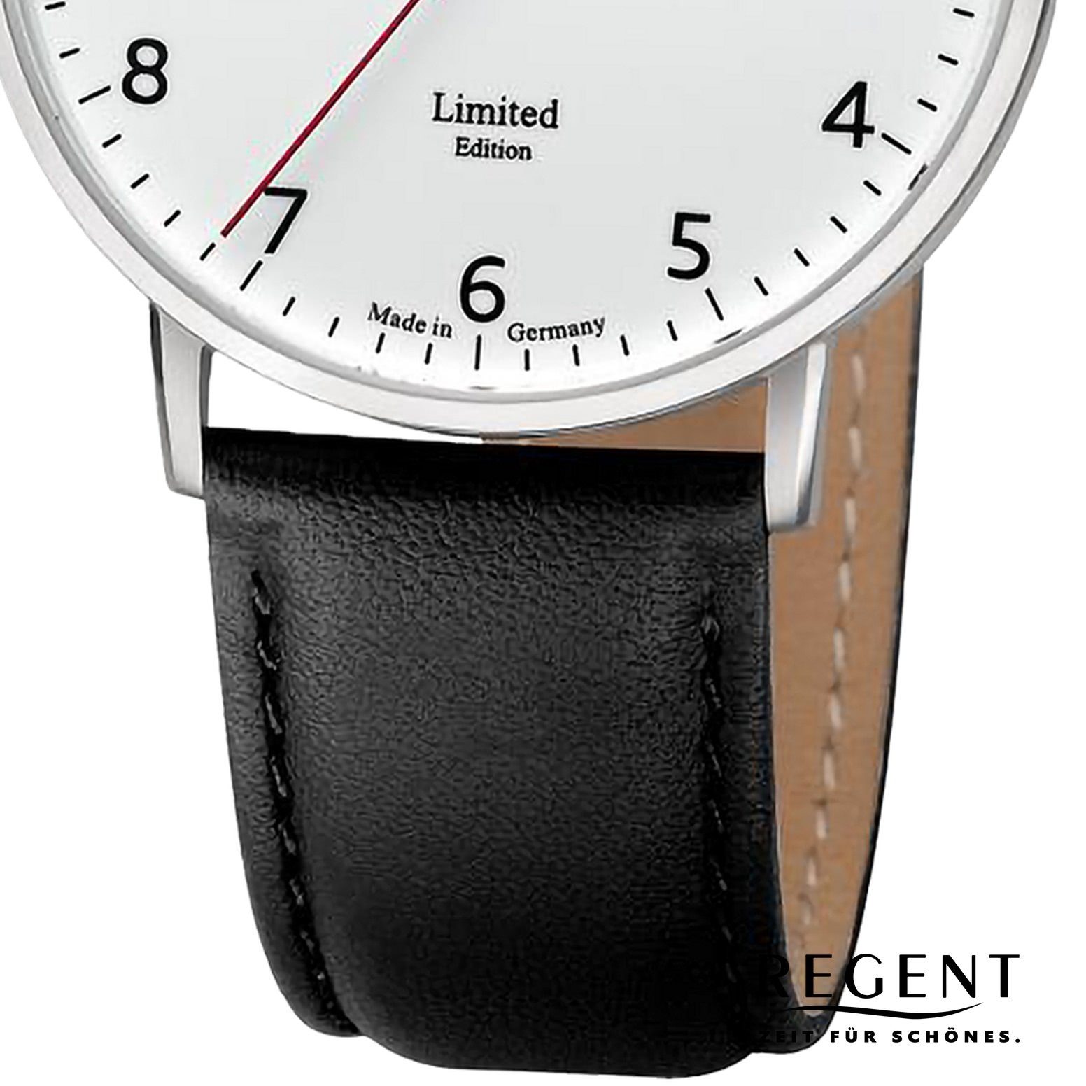 Armbanduhr Herren Regent Regent Herren Lederarmband Armbanduhr rund, extra 39mm), Analog, groß (ca. Quarzuhr