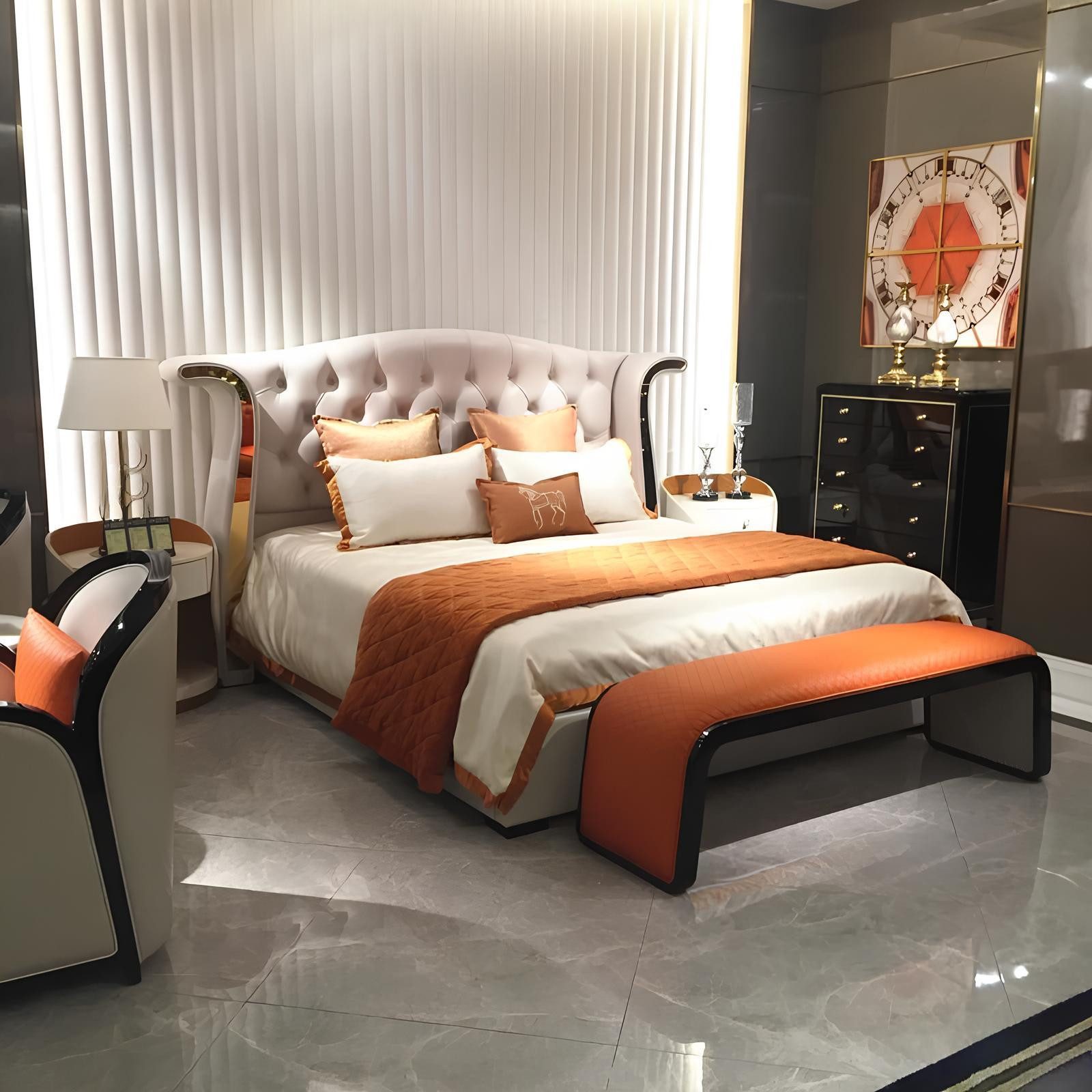 JVmoebel Polsterbett Samt Doppelbett in Weiß mit stabilem Metallrahmen und Stauraum, Made in Europa
