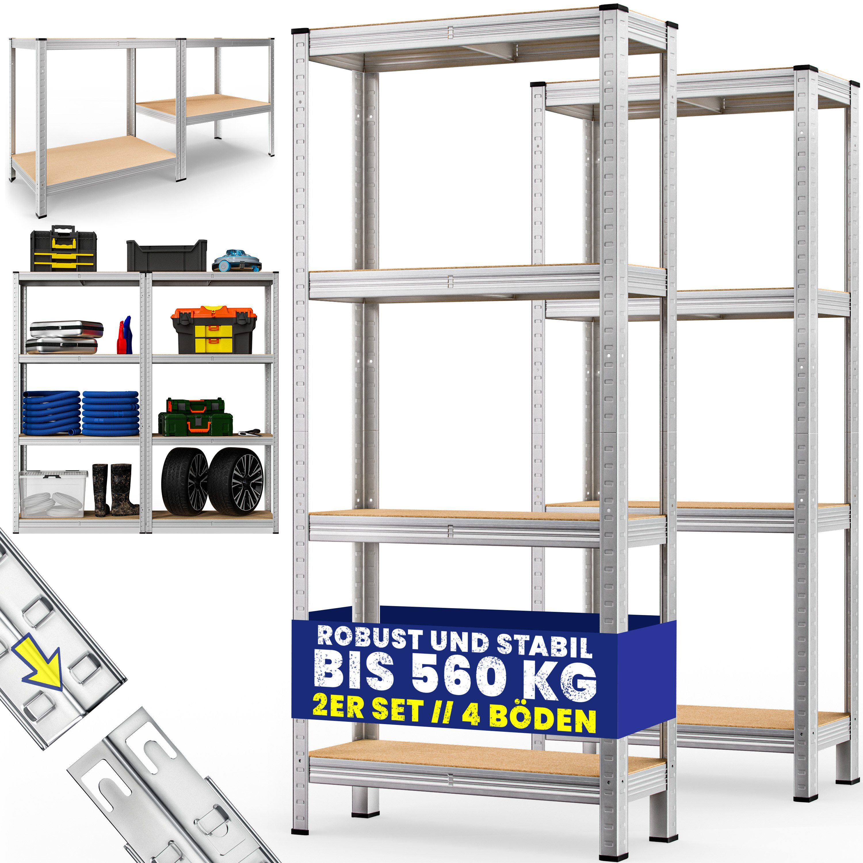 monzana Schwerlastregal, 2x 170x75x30cm 280kg 4 MDF-Platten Regal Lagerregal Kellerregal