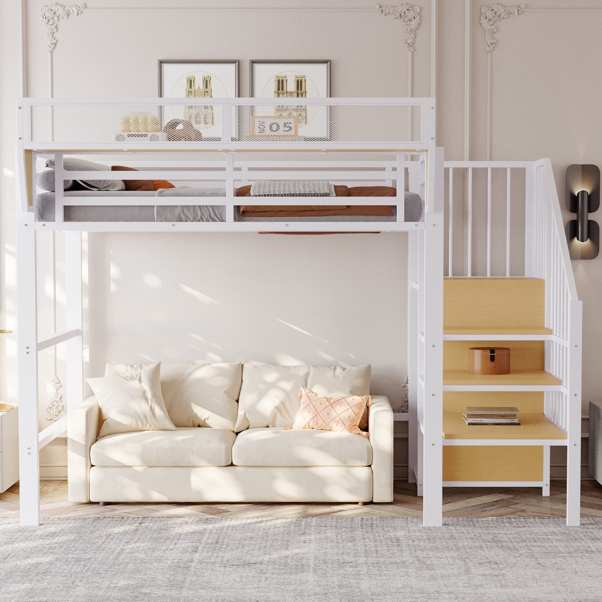 Merax Hochbett (1-St., 255 x 95 x 191 cm) Kinderbett Metallbett 90x200cm mi günstig online kaufen