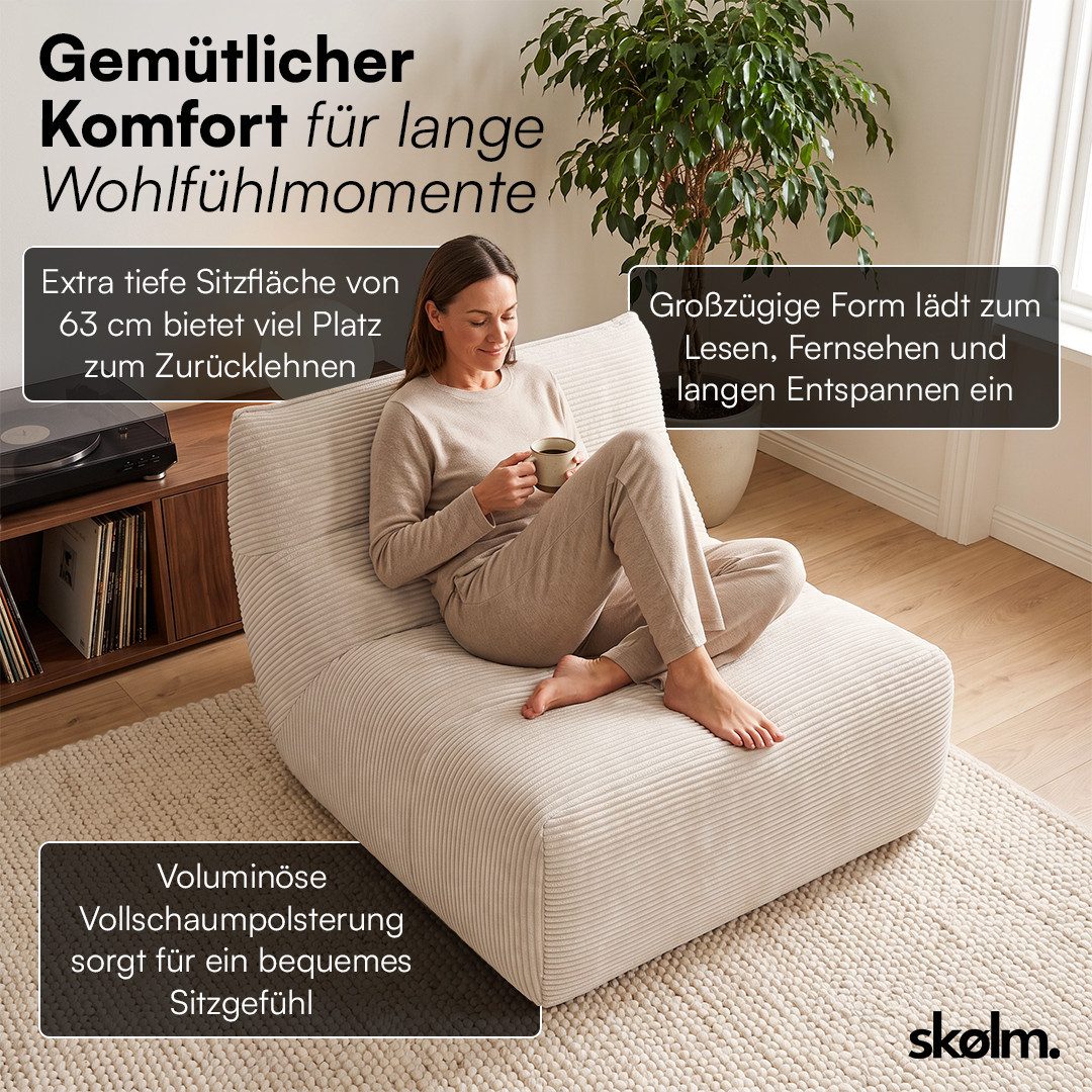 skølm Relaxsessel & Beanbag-Sofa aus Cord, Sitzsack Sofa dick gepolstert, vakuumiert (Beige, Loungesessel, 1 Sitzer), dick gepolstert, vakuumiert - ohne Aufbau