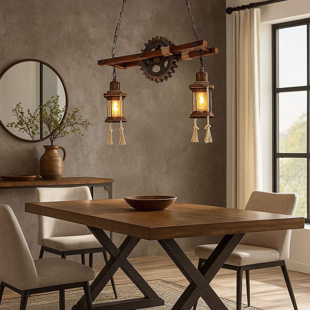 GLOBO LIGHTING Hängeleuchte, Leuchtmittel nicht inklusive, Steampunk Lampe Hängelampe Vintage Industrial Pendelleuchte Holz