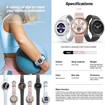 ZPIMY Smartwatch (1,32 Zoll, Android iOS), Damen mit Telefonfunktion Fitnessuhr 123 Sportmodi Aktivitätstracker