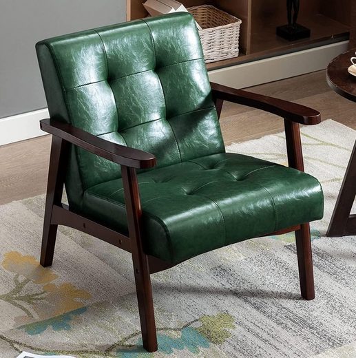 HOMEMIYN Loungesessel RETRO Holzsessel Loungesessel Polsterstuhl Wohnzimmer mit Armlehnen, mit Holzfoben Dunkelgrün