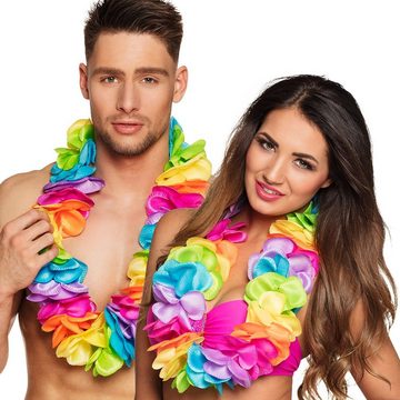 Boland Kostüm Regenbogen Hawaiikette XXL, Bunte Blütenkette mit großen Kunstblumen
