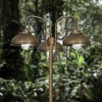 Licht-Erlebnisse Außen-Stehlampe LIPARI, ohne Leuchtmittel, Haus Hof IP44 in Bronze Antik matt 3-flammig E27 210 cm Glas Rustikal