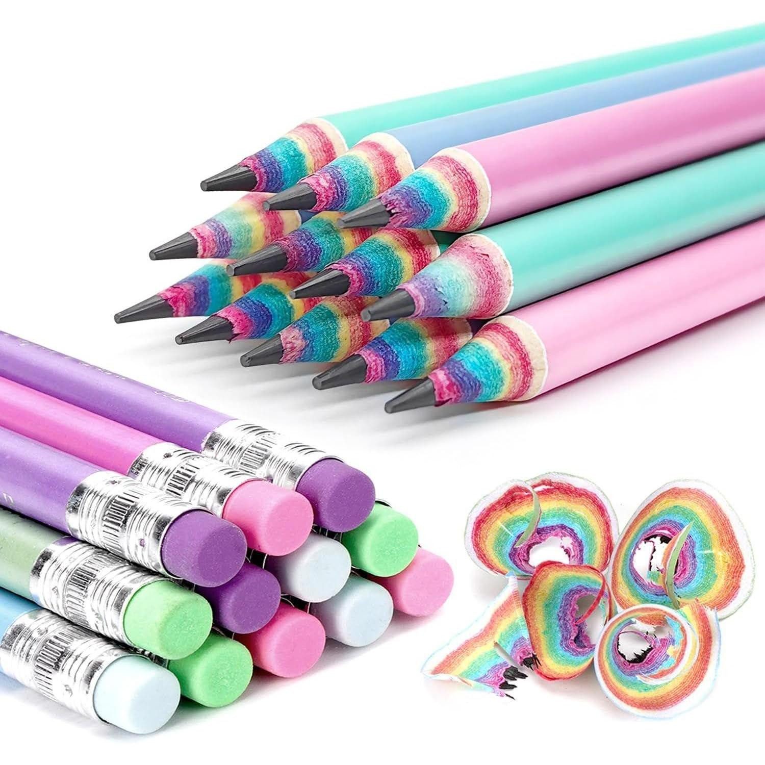 LuxusKollektion Bleistift 12 Regenbogen-Buntstifte HB mit Radierer