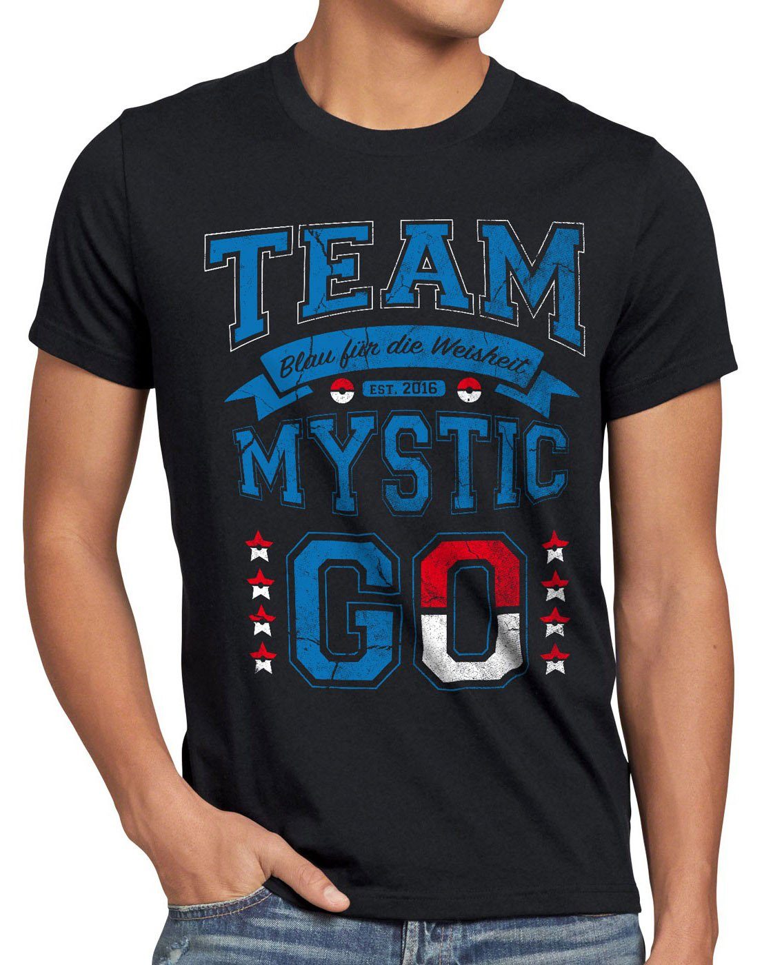 style3 Print-Shirt Herren T-Shirt Team Blau Mystic Weisheit poke go catch em ball spiel arena app schwarz