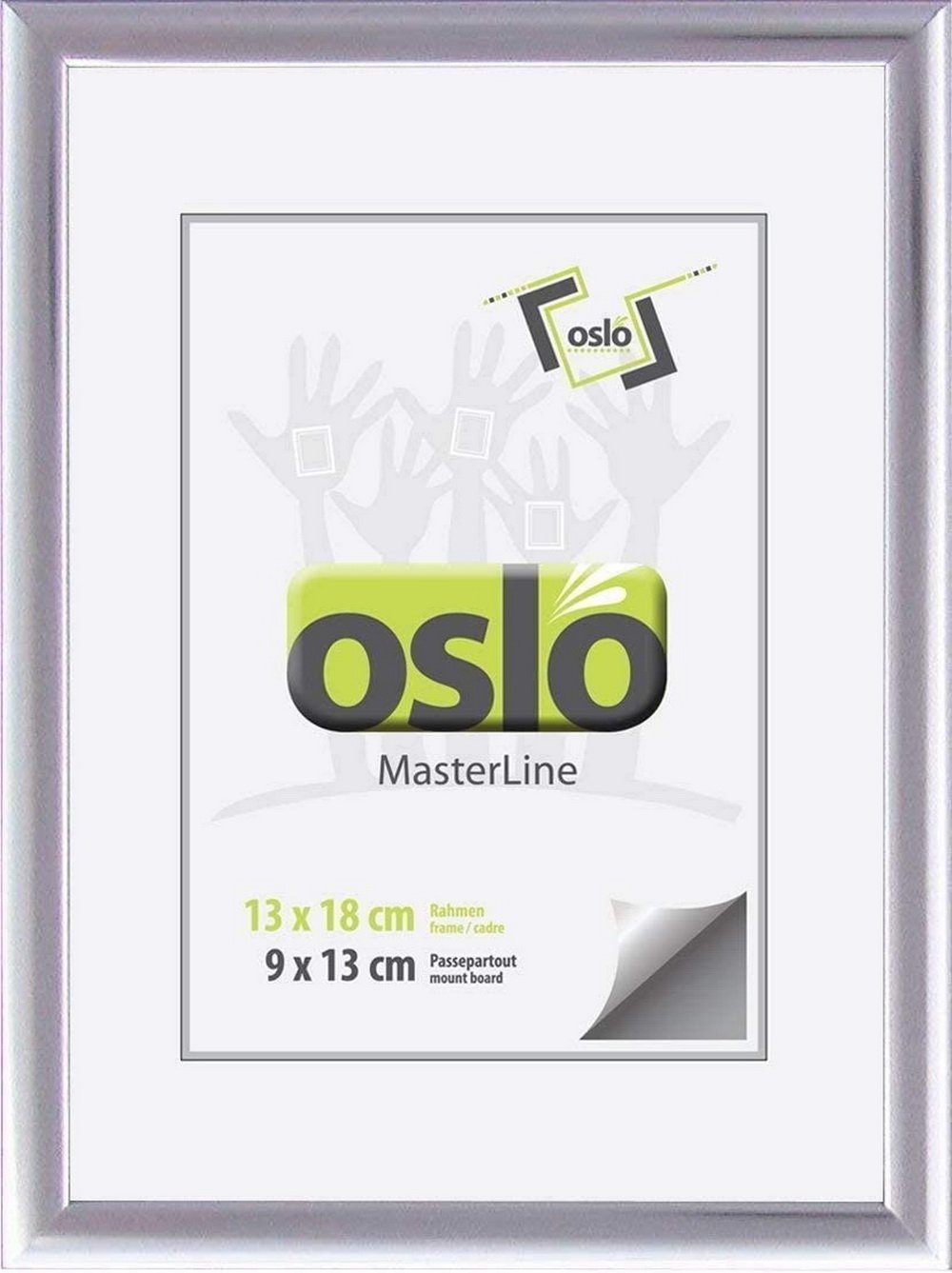 Oslo MasterLine Einzelrahmen Bilderrahmen schmal Aluminium massiv verschiedene Farben und Größen, 13x18 silber glänzend mit Aufstelller, Alu Portraitrahmen