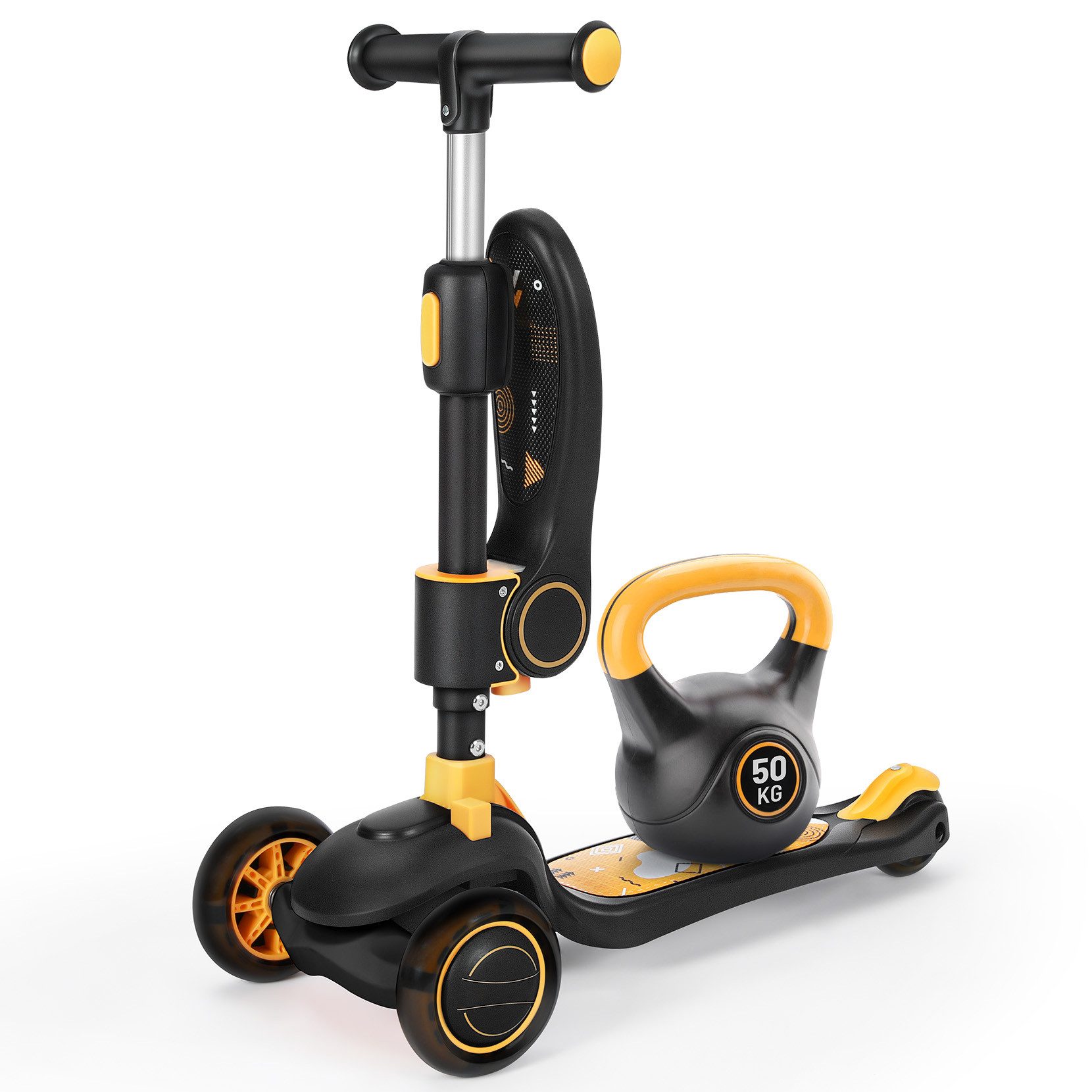OUNUO Dreiradscooter 1009 Kinderroller mit LED und Sitz, höhenverstellbar, für 2 Jahren ab – Bild 4 von 5