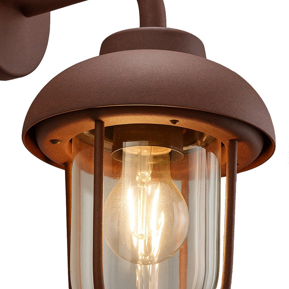TRIO Leuchten LED Wandleuchte, Leuchtmittel inklusive, Warmweiß, Wandleuchte Außenwandlampe Laterne Alu rost Glas klar LED H 33 cm