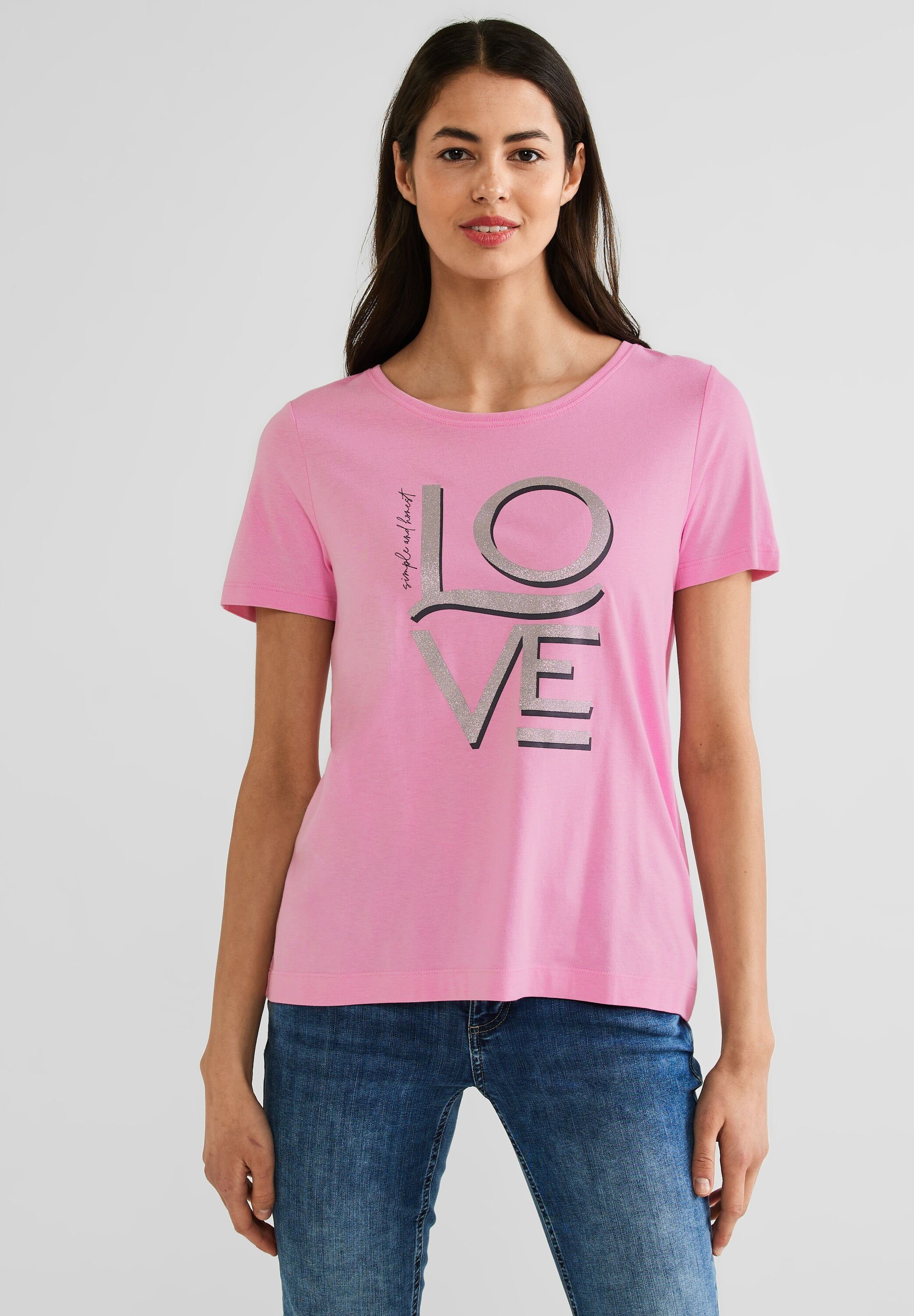STREET ONE T-Shirt mit schimmerndem Schriftzug wild rose | T-Shirts