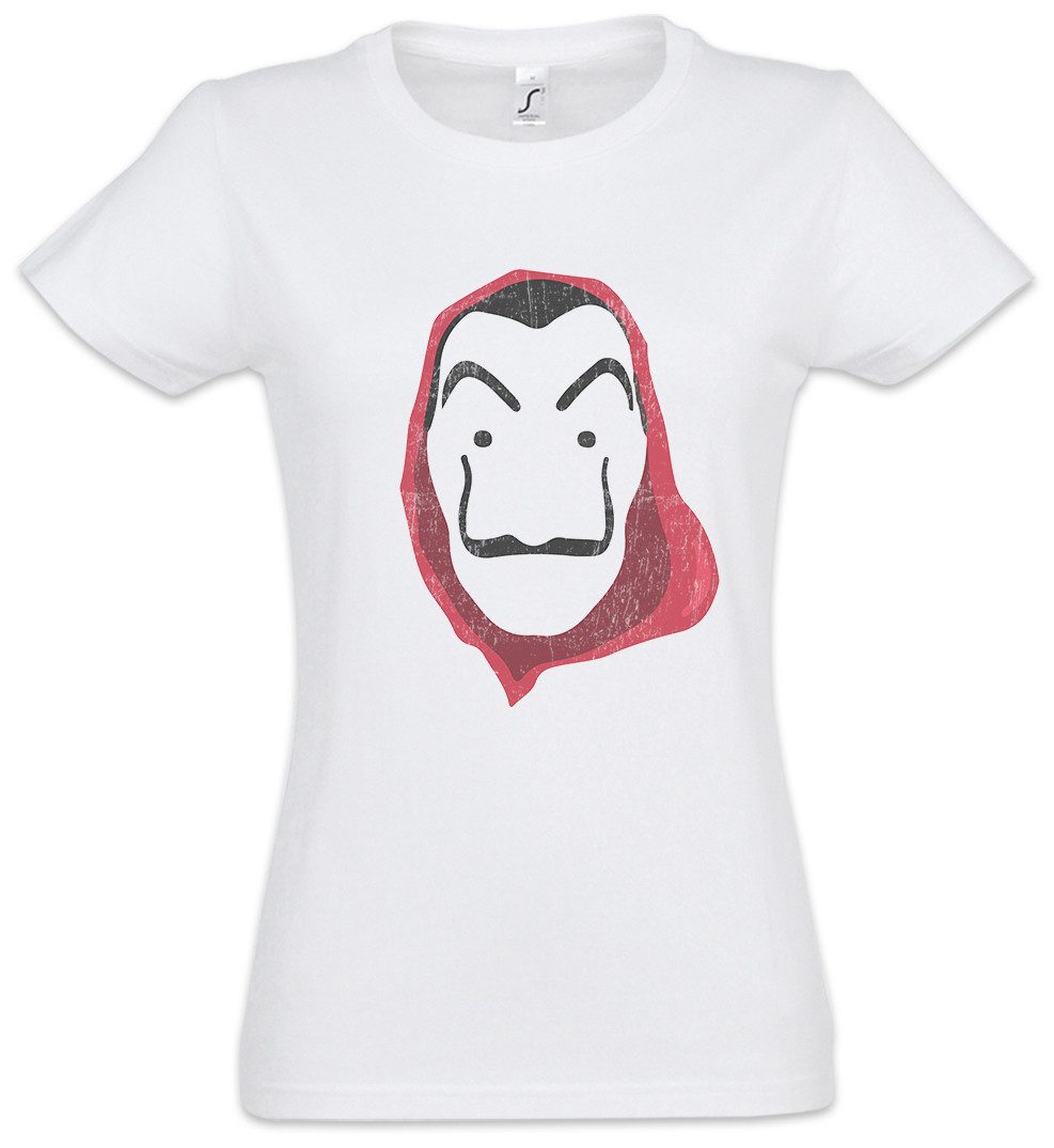 Print-Shirt Dali Mask II Damen T-Shirt Robbery Bank Money Cash Überfall Professor