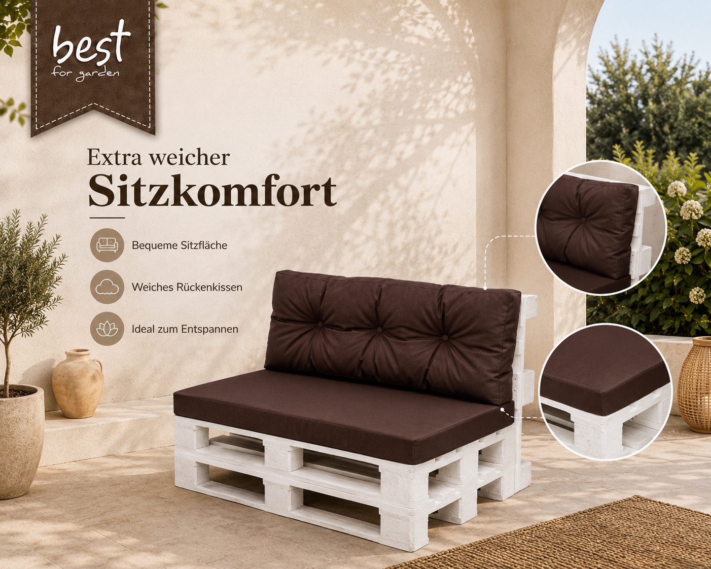 Best for Garden Dekokissen Bequeme Palettenkissen Indoor & Outdoor – Stil & Komfort, Für Innen- & Außenbereich, weich gepolstert