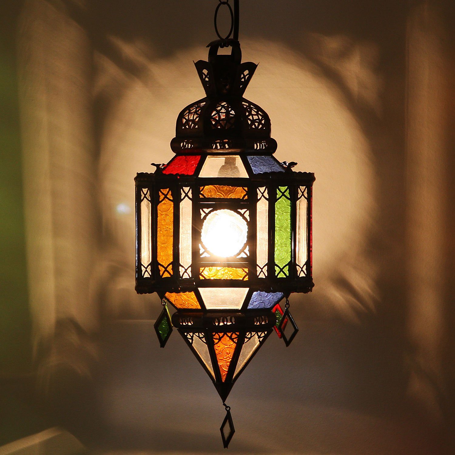 Casa Moro Deckenleuchte Orientalische Lampe Moulawlidat aus Reliefglas & Eisen handgefertigt, ohne Leuchtmittel, Kunsthandwerk aus Marokko, Weihnachtsgeschenk, L1311