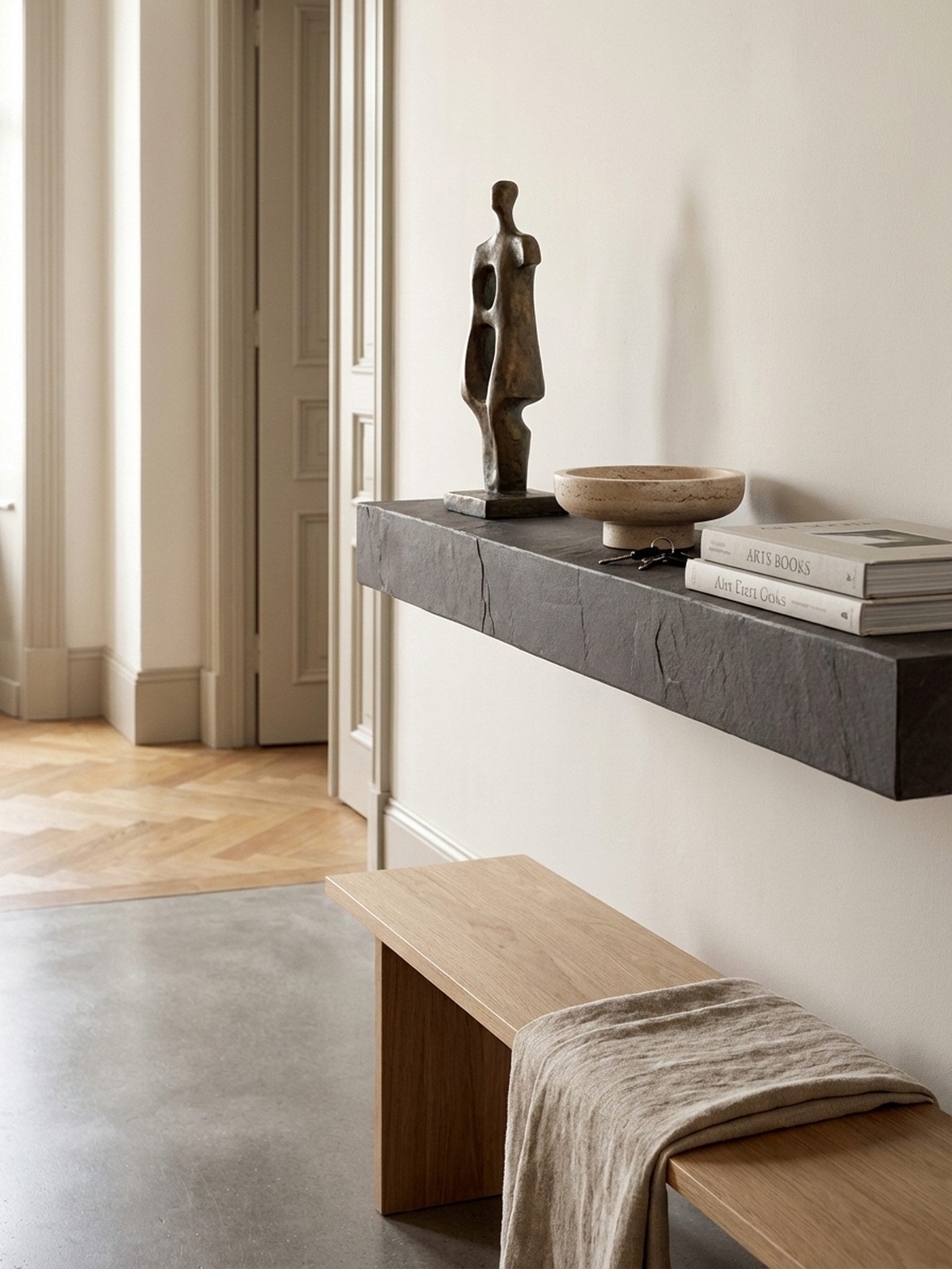 KADIMA DESIGN Wandregal Wandregal 120x10x20 cm Mango Massivholz / Steinoptik Hängeregal Modern, Regal Hängend Wohnzimmer Anthrazit, Design Schweberegal Rechteck – Bild 5 von 5