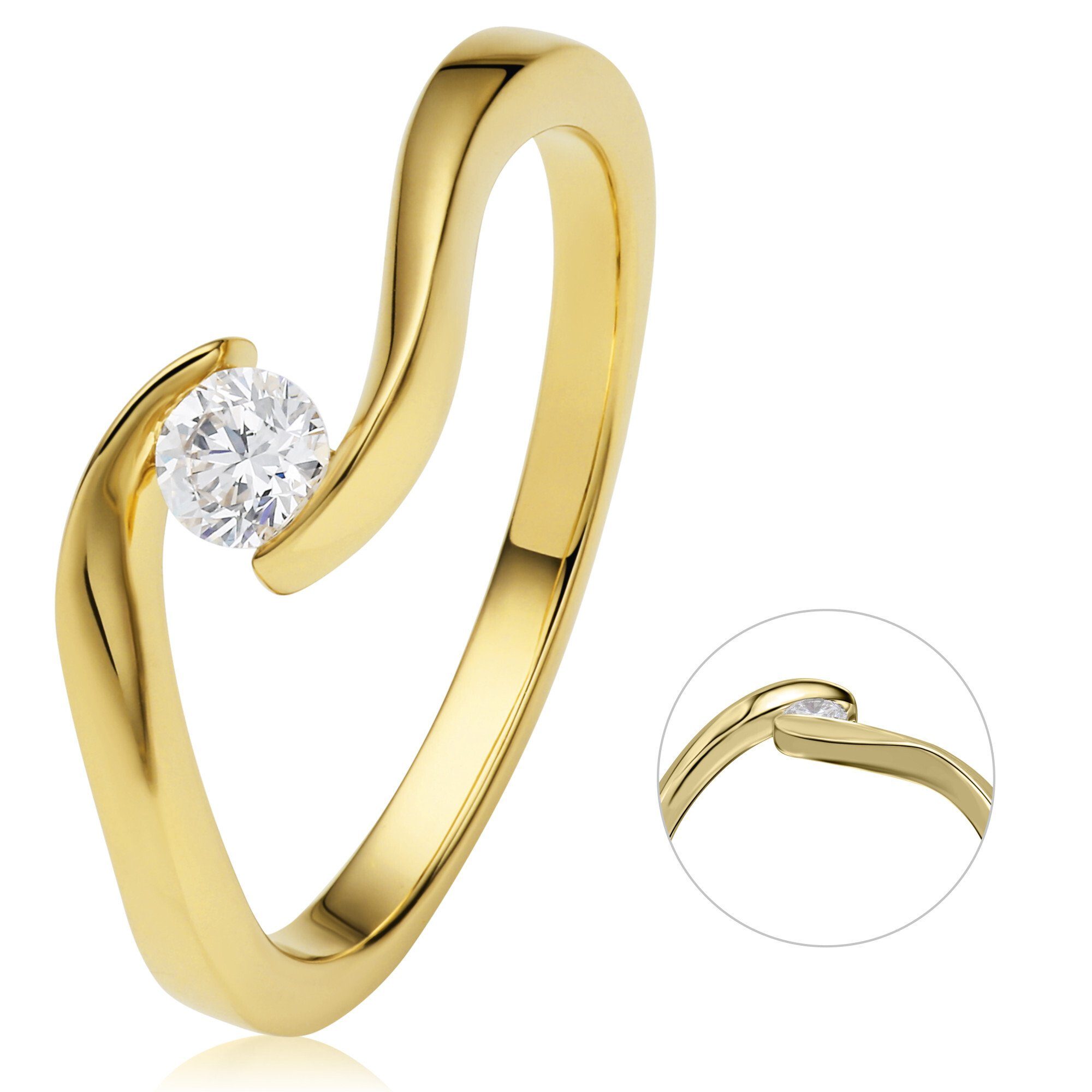 Spannfassung Spannfassung Gelbgold, Gold Schmuck 0,20 Diamantring Brillant aus Ring ct 750 Damen ONE Diamant ELEMENT