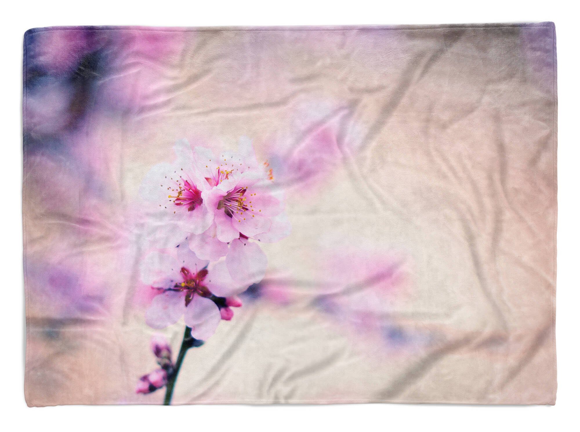 Kirschblüte (1-St), Baumwolle-Polyester-Mix Sinus Zweig, Handtücher Fotomotiv Strandhandtuch Handtuch Saunatuch Handtuch Kuscheldecke Art mit