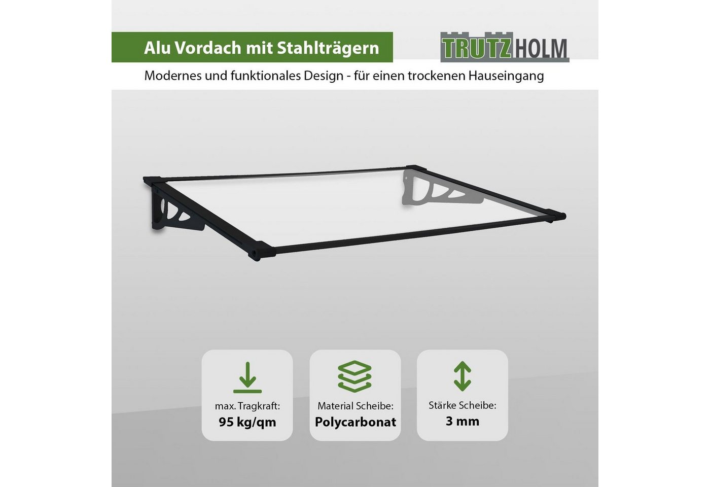 Thumbnail - TRUTZHOLM Vordach Vordach 120x80 120x90 145x90 aus Aluminium Haustürdach Überdachung (1 St), rostfrei
