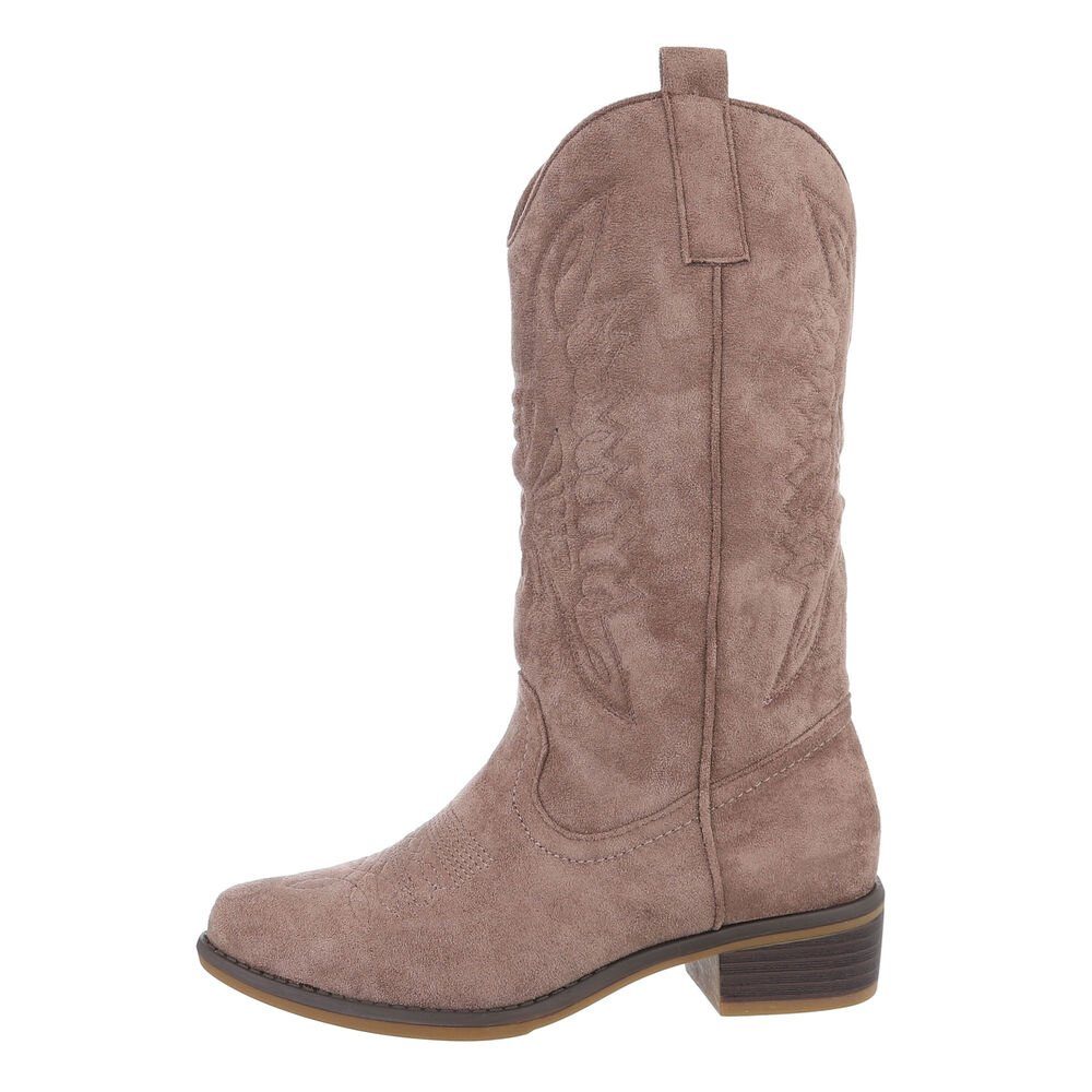 Ital-Design Damen Cowboyboots Western Westernstiefel (85255627) Blockabsatz Flache Stiefel in Hellbraun