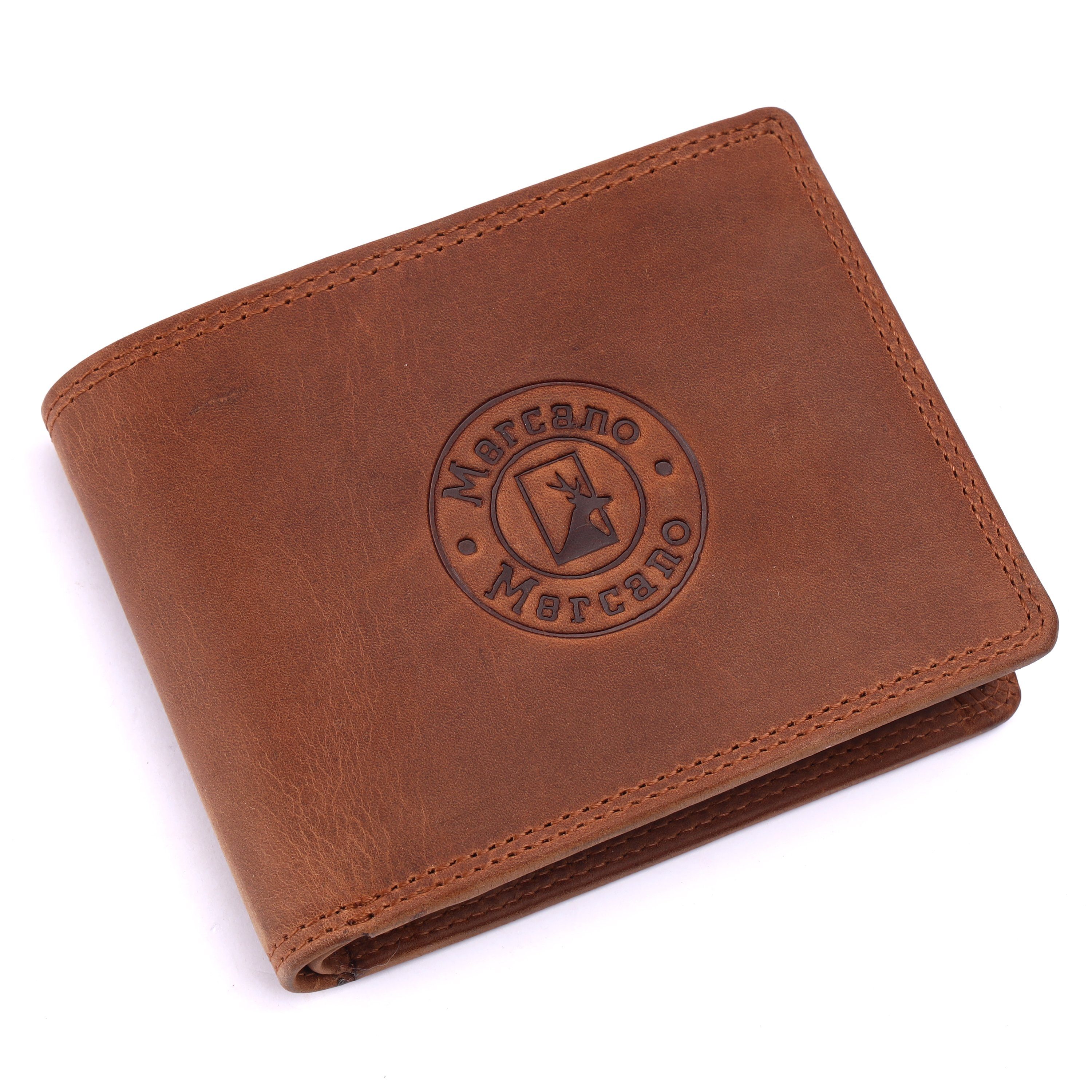 Mercano Geldbörse für Herren, aus 100% Vintage Leder mit Doppelnaht, RFID-Schutz & inkl. Geschenkbox hellbraune