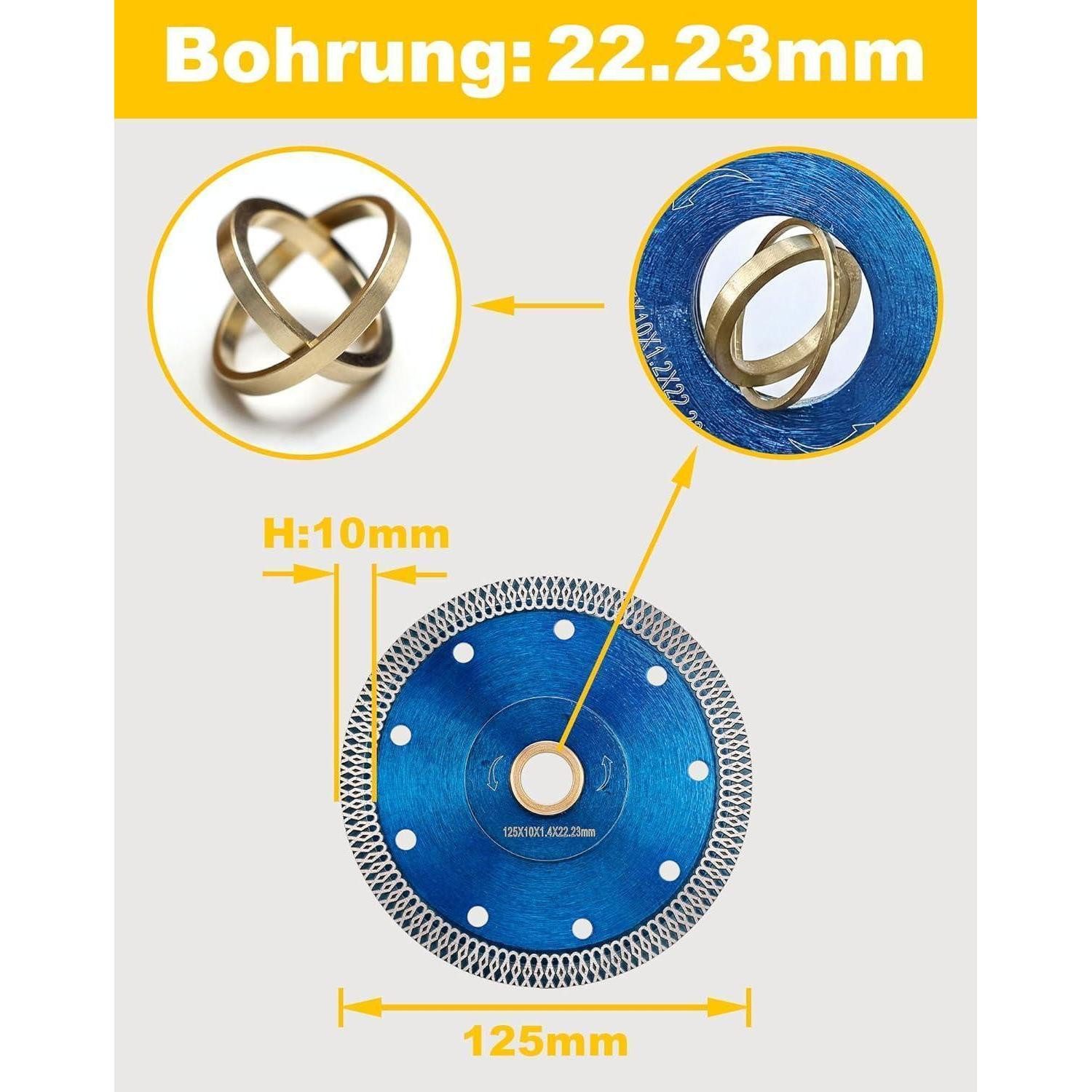 LuxusKollektion Diamanttrennscheibe Diamanttrennscheibe Turbo Granit Marmor Fliesen Beton 125mm – Bild 4 von 5
