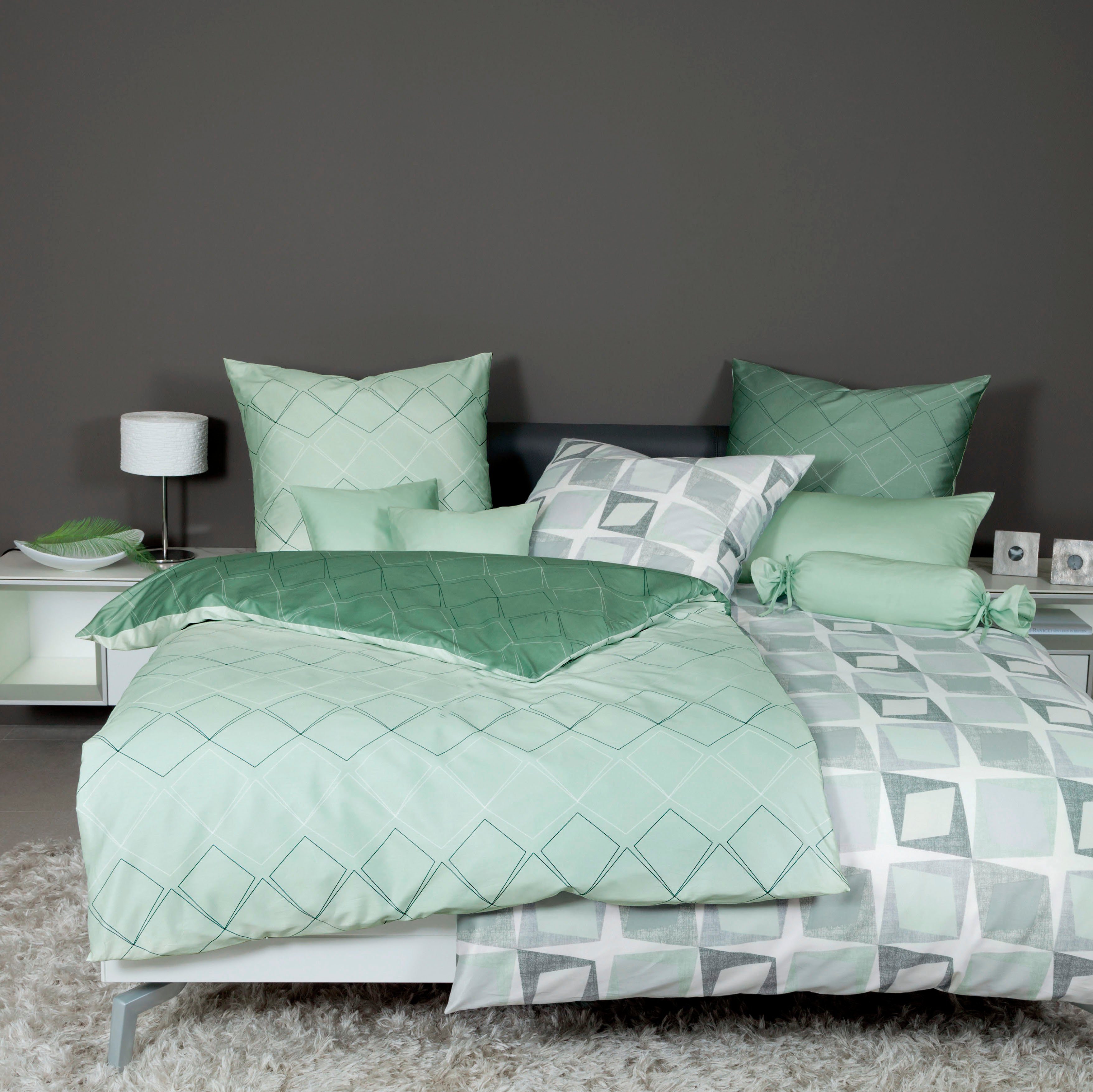 Janine Bettwäsche J. D., Mako-Satin, 3 teilig, Bettwäsche aus Baumwolle, mit Rauten-Design