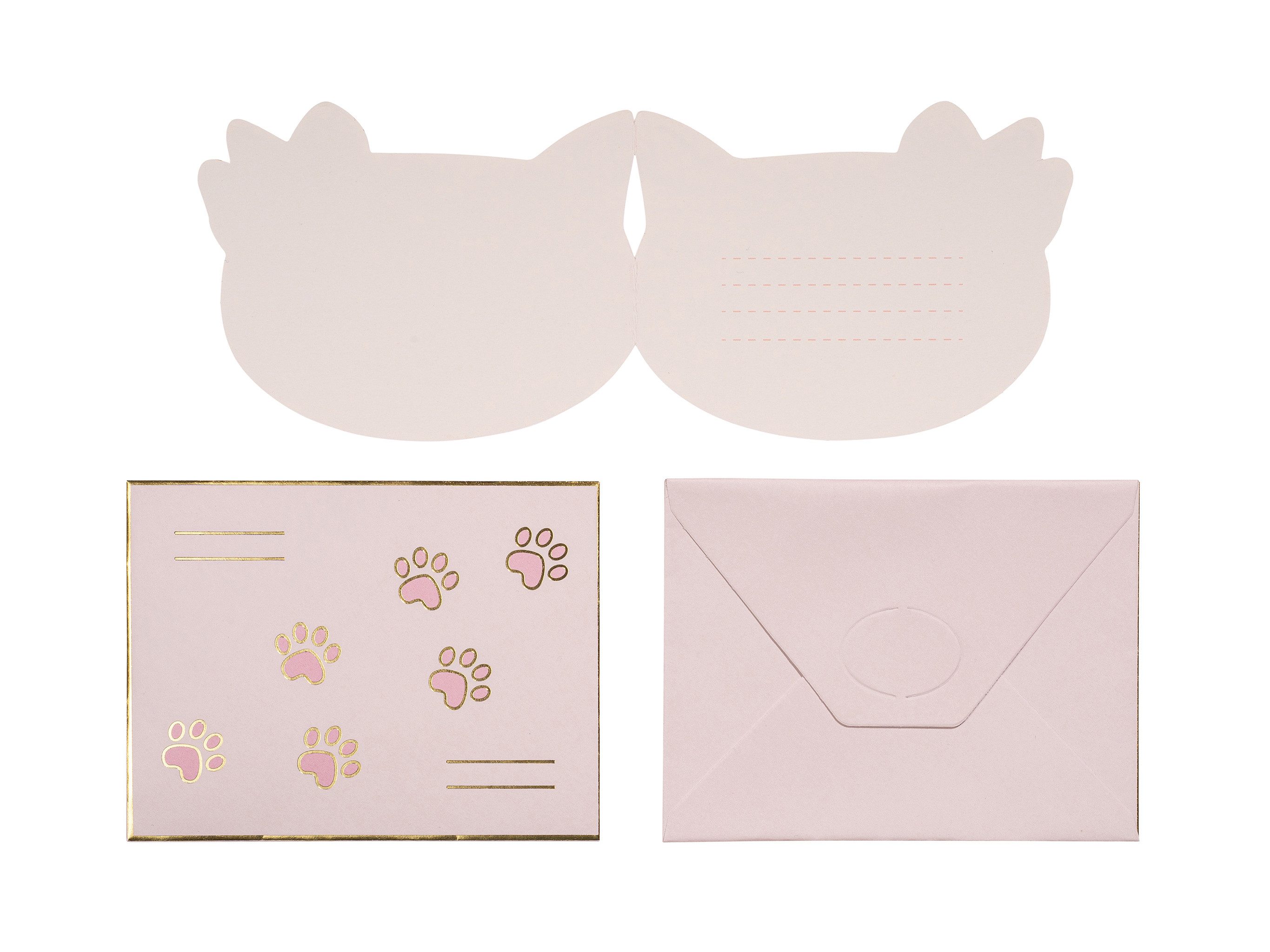 partydeco Einladungskarten, Einladungskarten mit Umschlag 13x10cm Katzen Motiv 6er Set Rosa