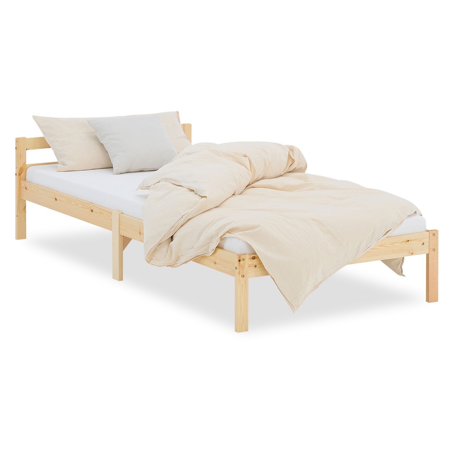 Homestyle4u Palettenbett Einzelbett Doppelbett Kinderbett Holz Futonbett Holz Bett Bettgestell (Set, mit Lattenrost), Naturbelassen, 90x200
