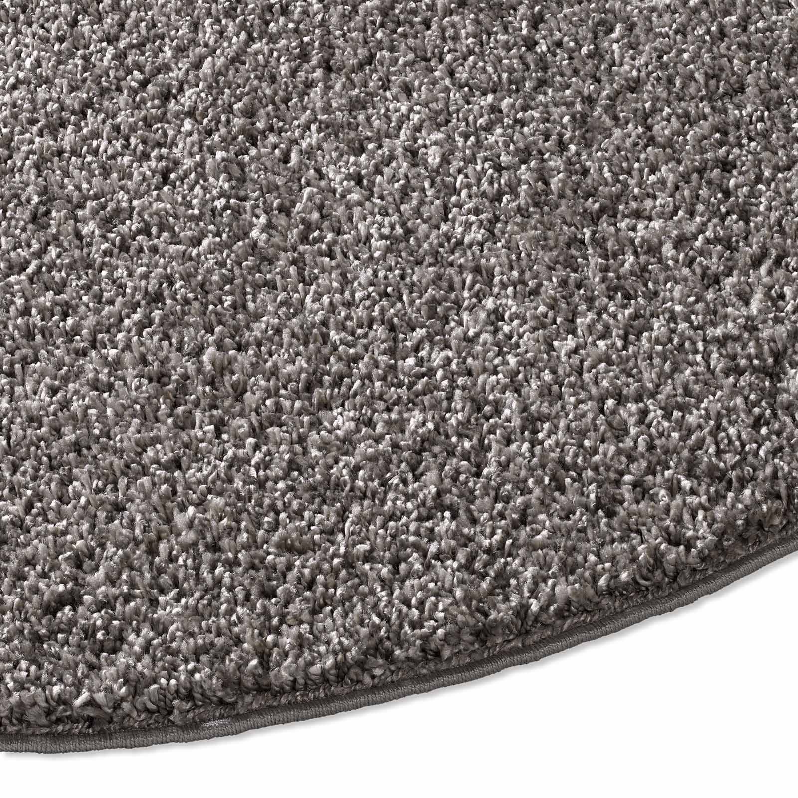 TaraCarpet Langflor-Teppich Venezia Shaggy, rund, Höhe: 35 mm, Hochflor Shaggy Uni Anthrazit Wohnzimmer Schlafzimmer 080x080 cm