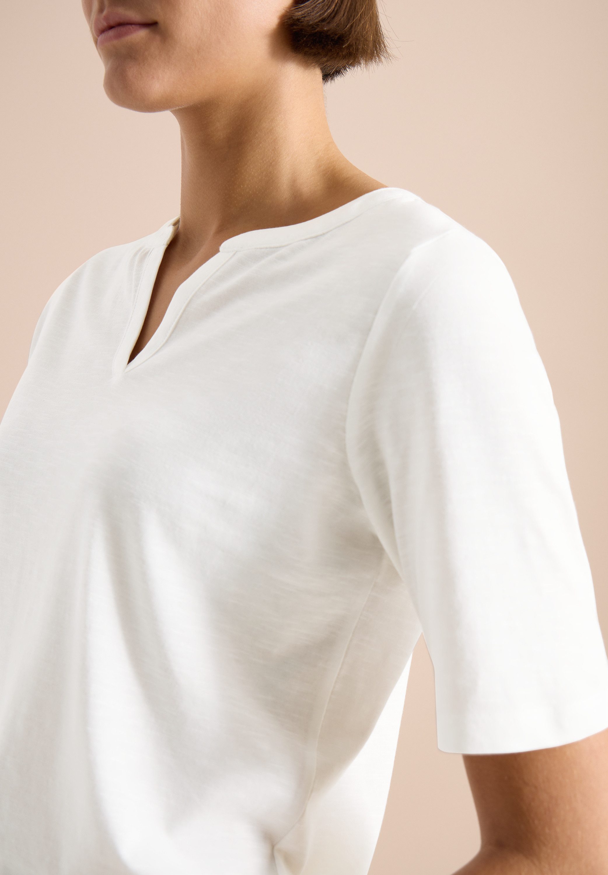 CECIL Kurzarmshirt Sommershirt mit Split Neck in Unifarbe